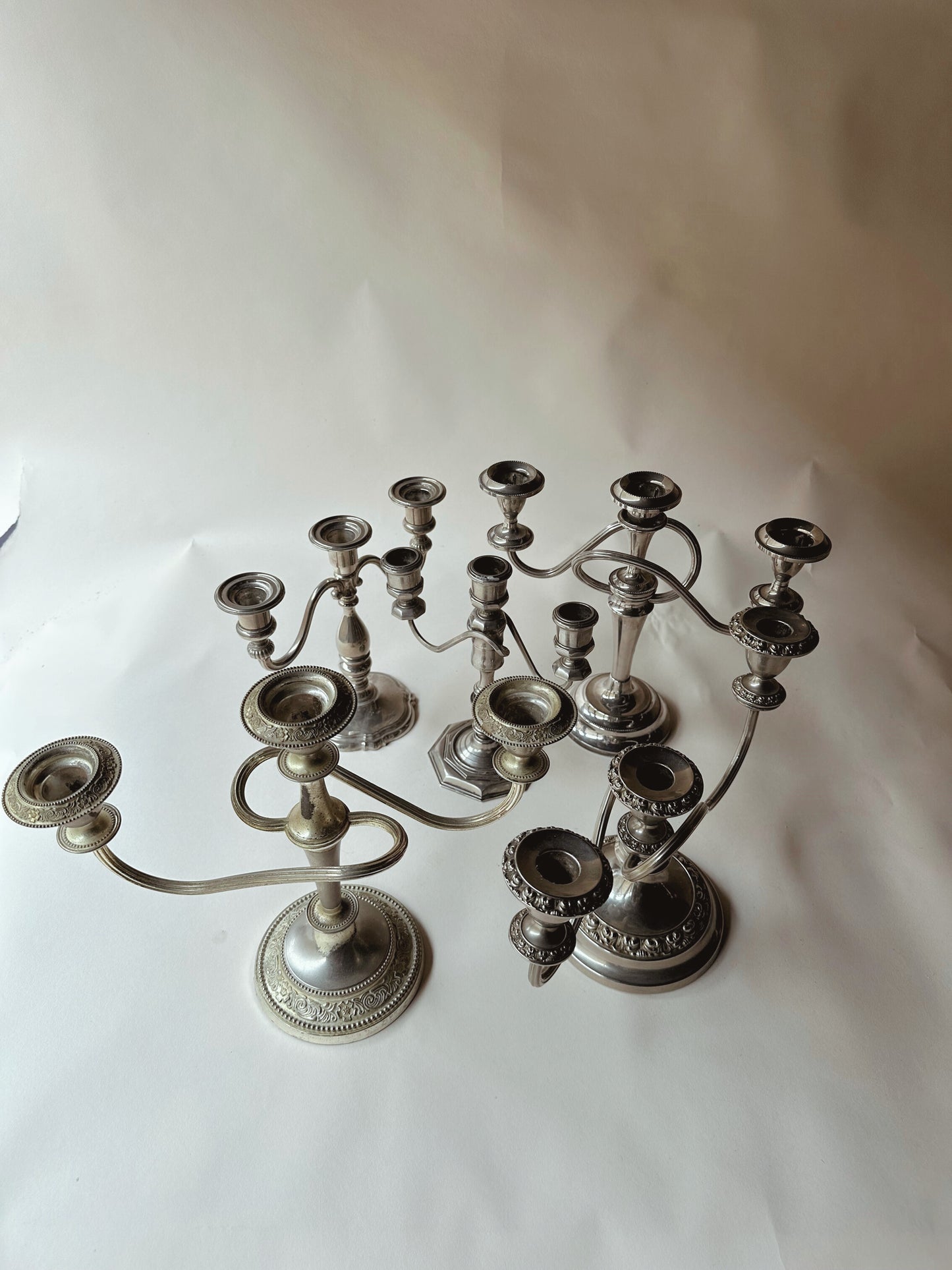 Silver plated triple candlesticks