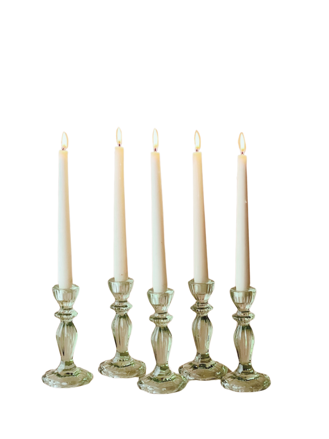 Green boho glass candlesticks