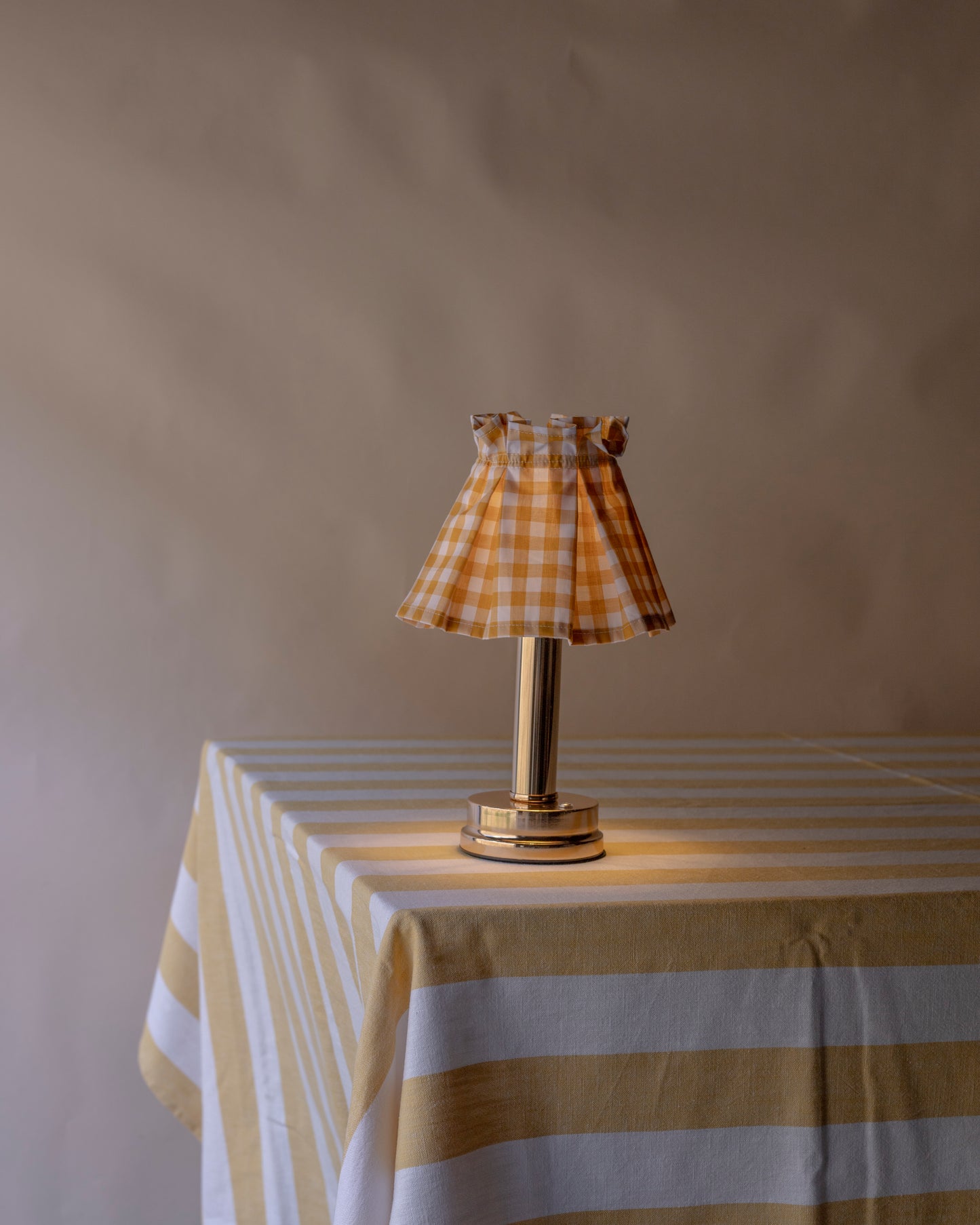 Portable table lamp shades ~ mustard gingham