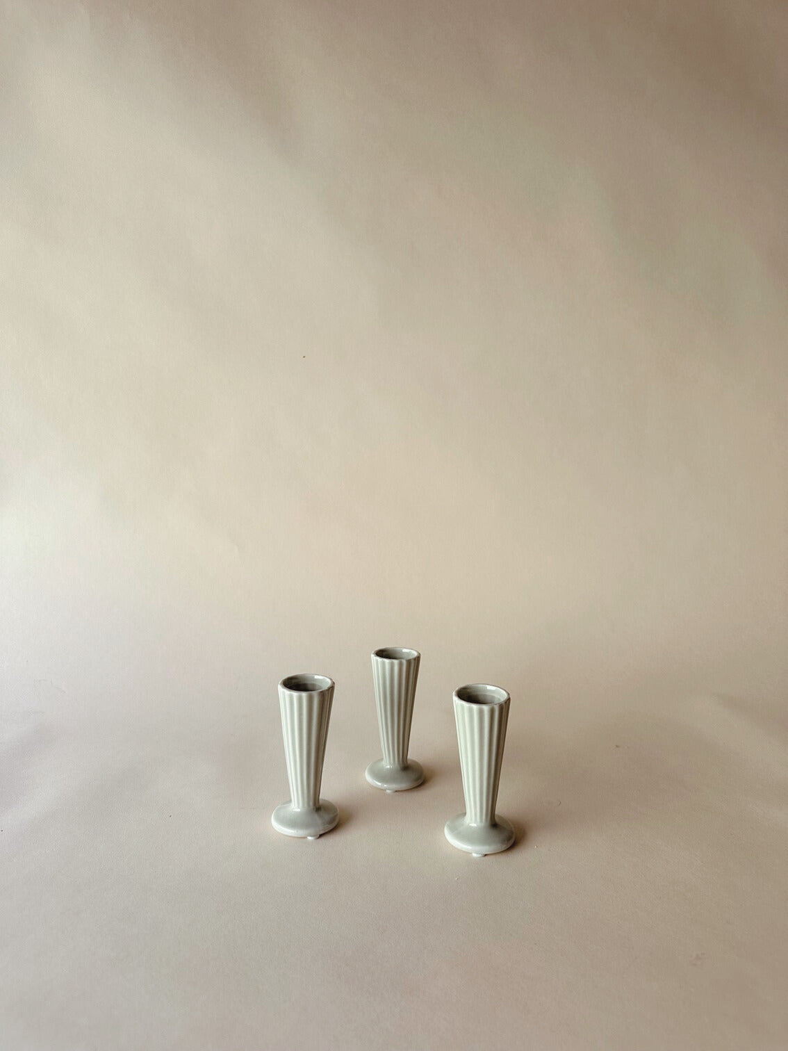 Pale green pottery bud vases ~ mini