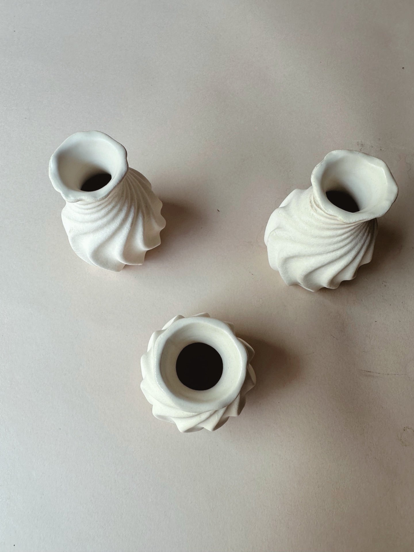 Textured swirl bud vases
