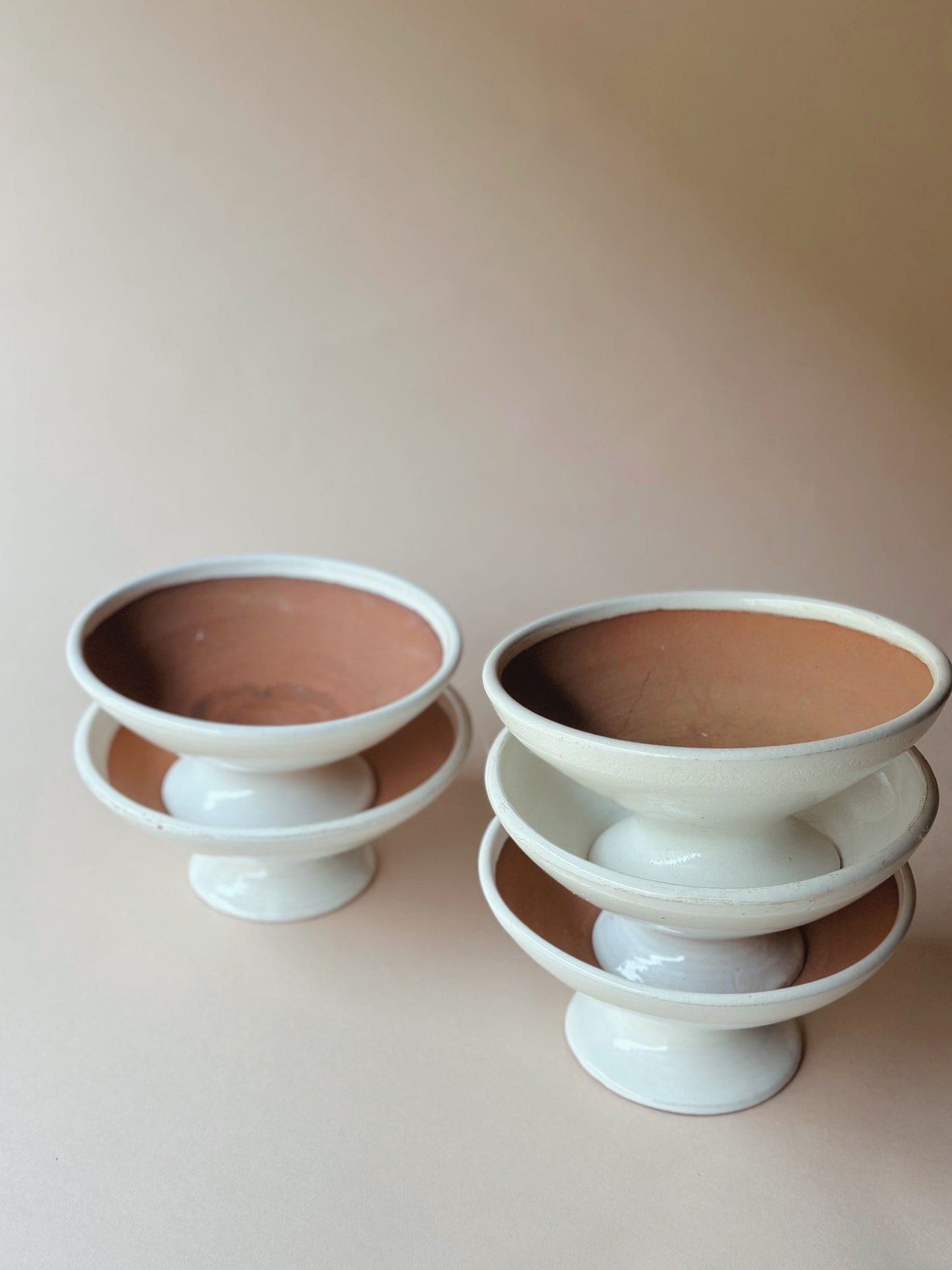 Handmade pottery stemmed bowls