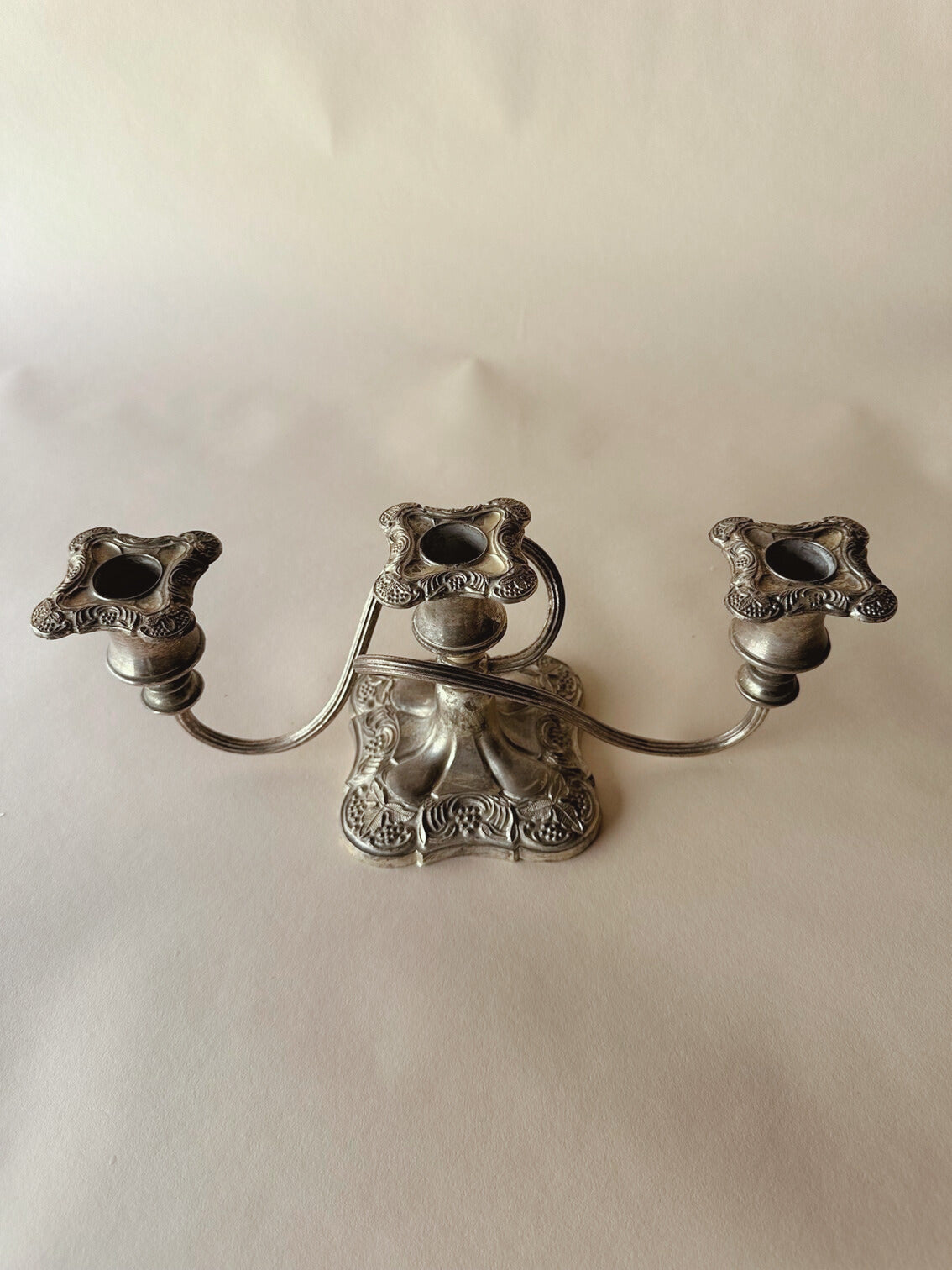 Grapevine Triple silver plated candlestick ~ short