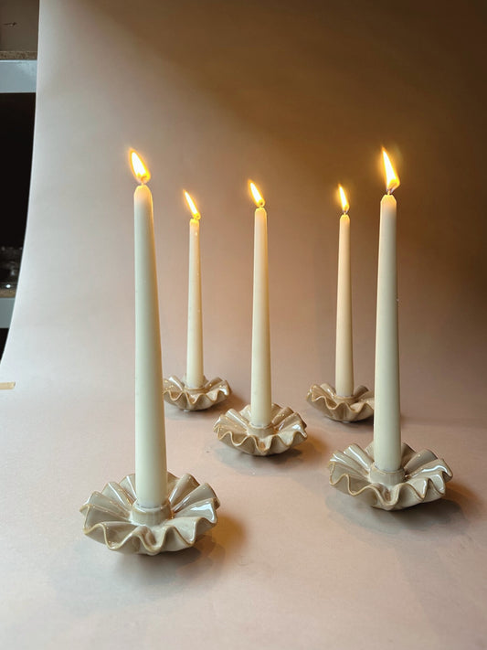 Wavy edged clay candle holders