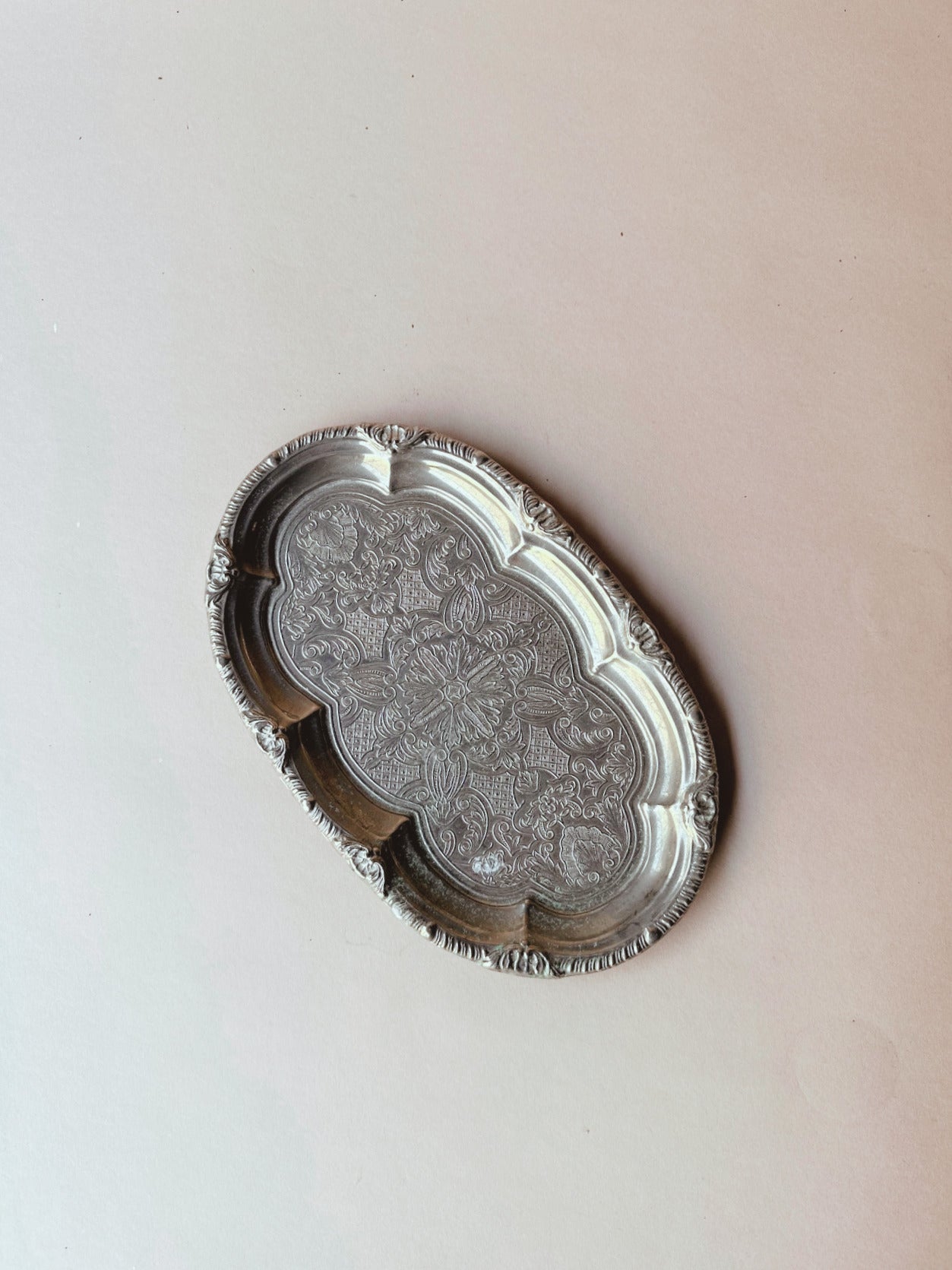Scalloped silver vintage tray ~ mini