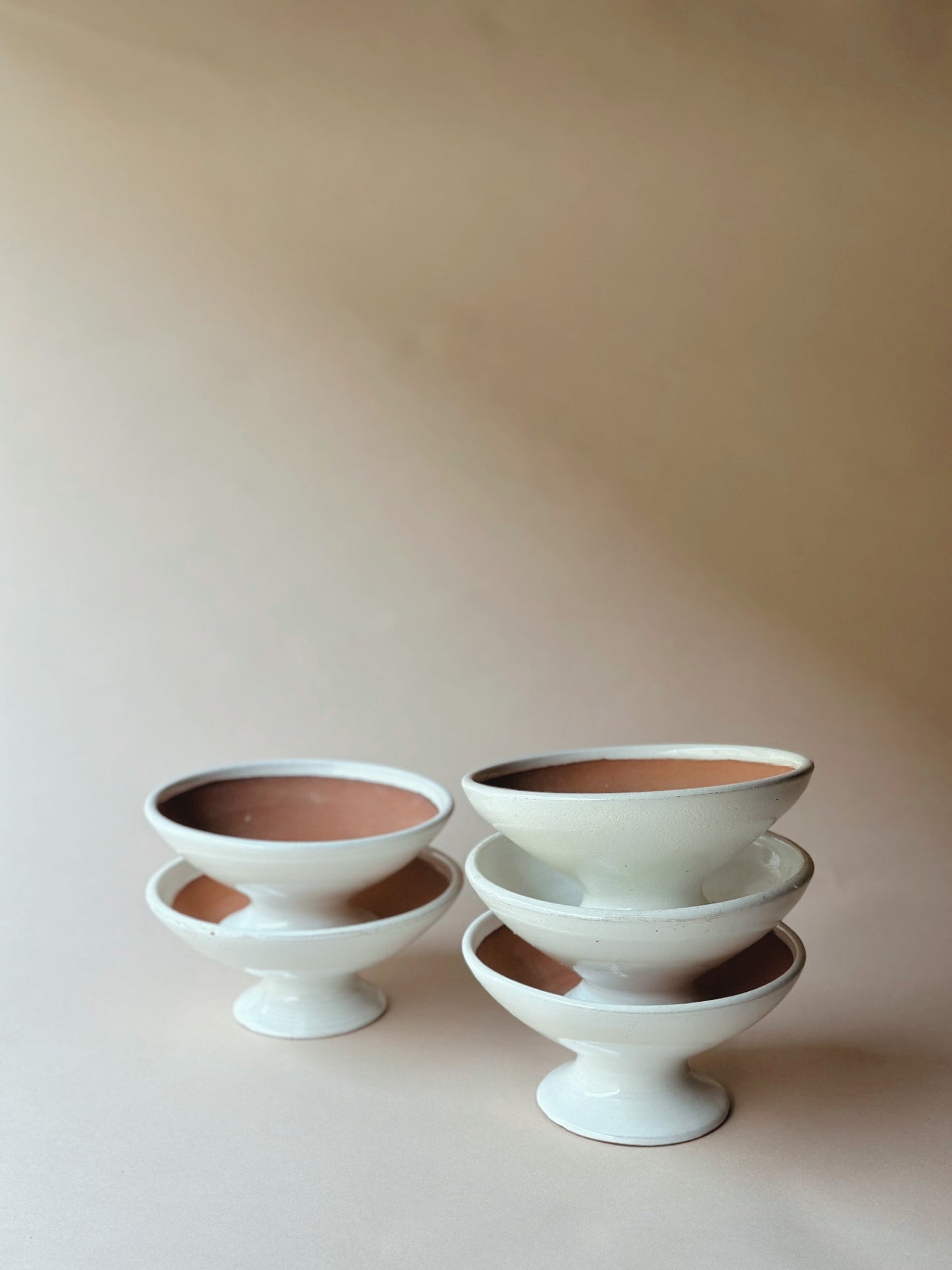 Handmade pottery stemmed bowls
