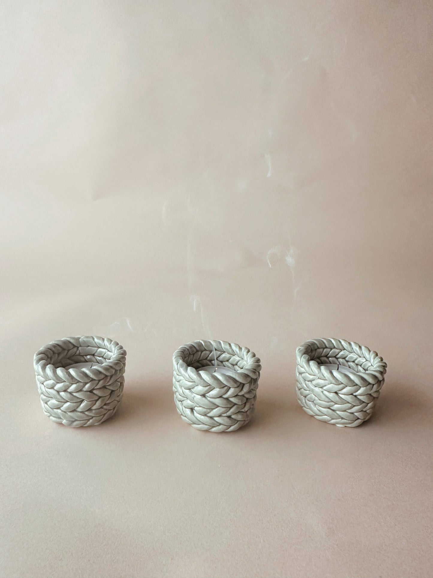 Green stoneware tealight holders