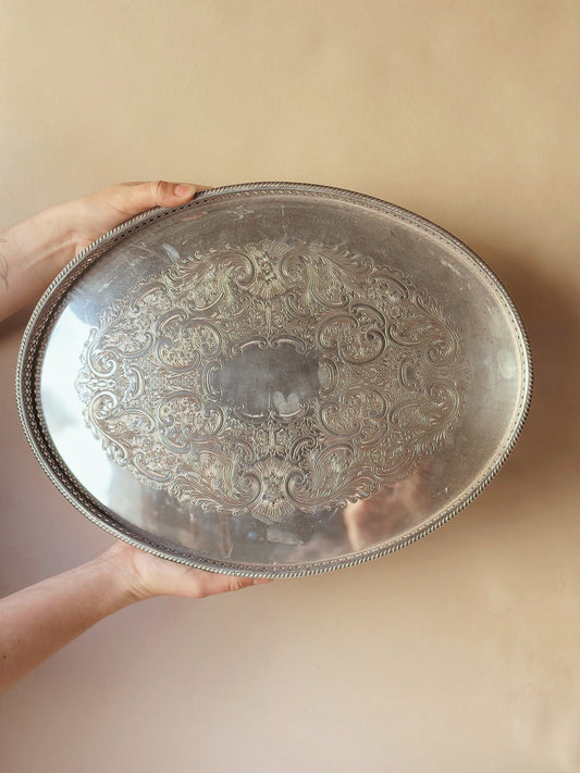 Silver vintage oval drinks tray ~ large