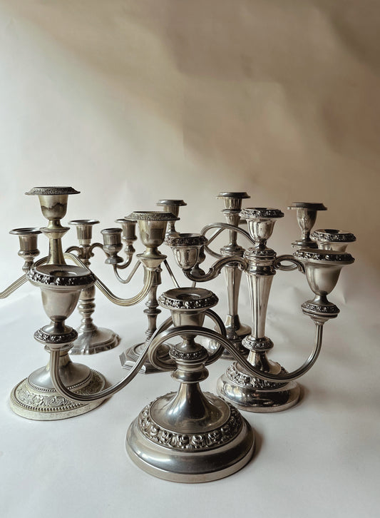 Silver plated triple candlesticks