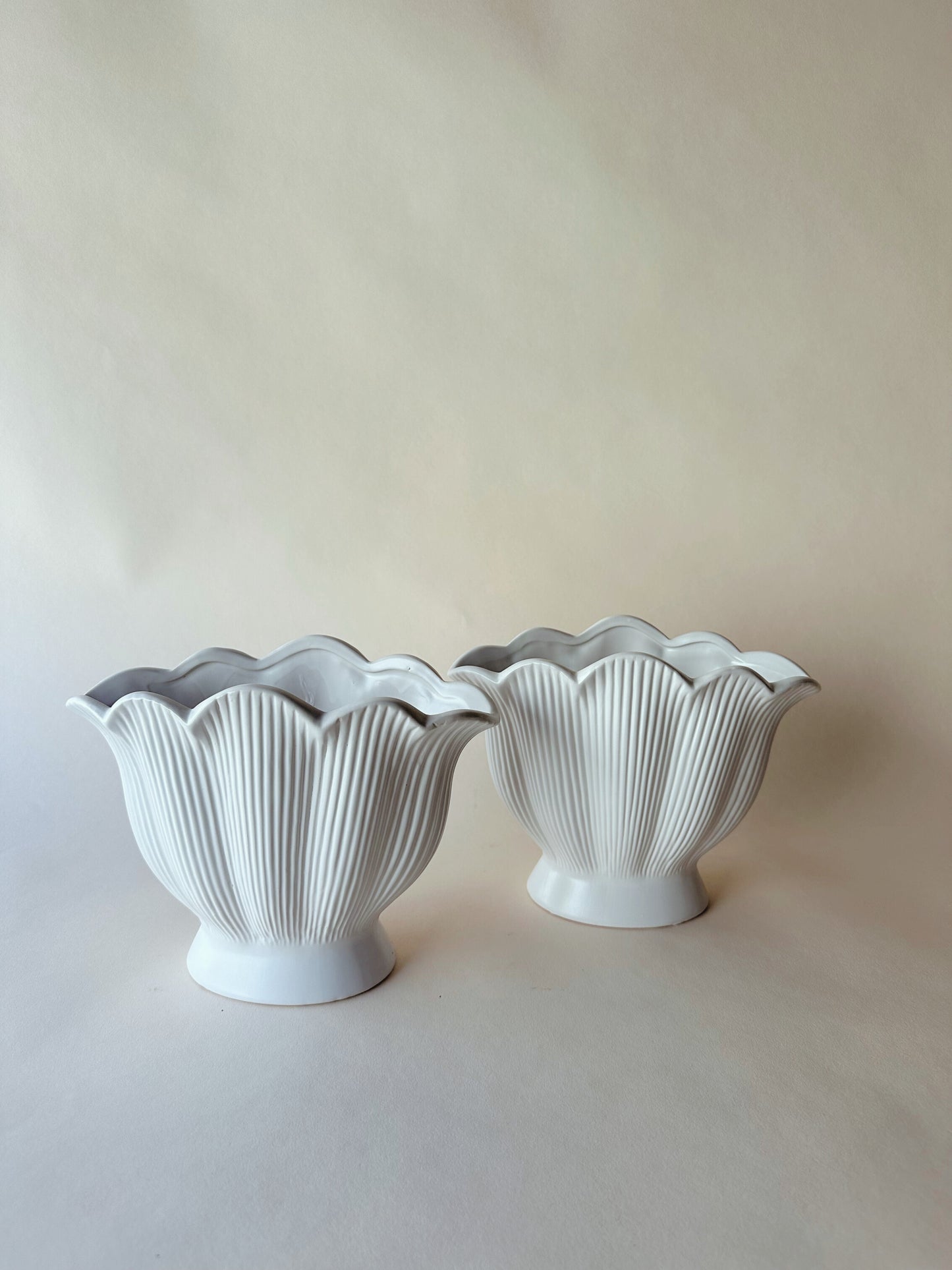 White ceramic shell vases