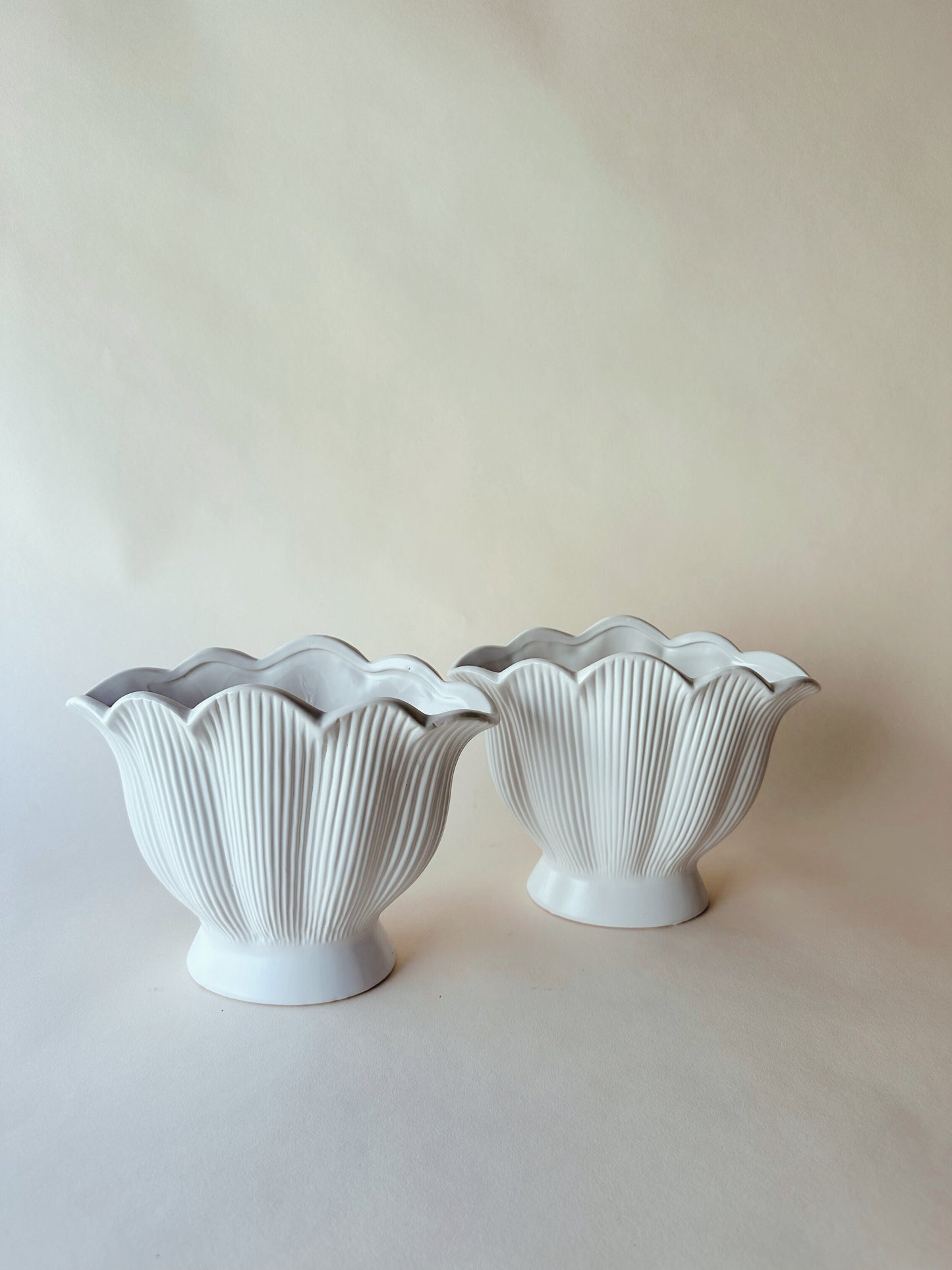 White ceramic shell vases