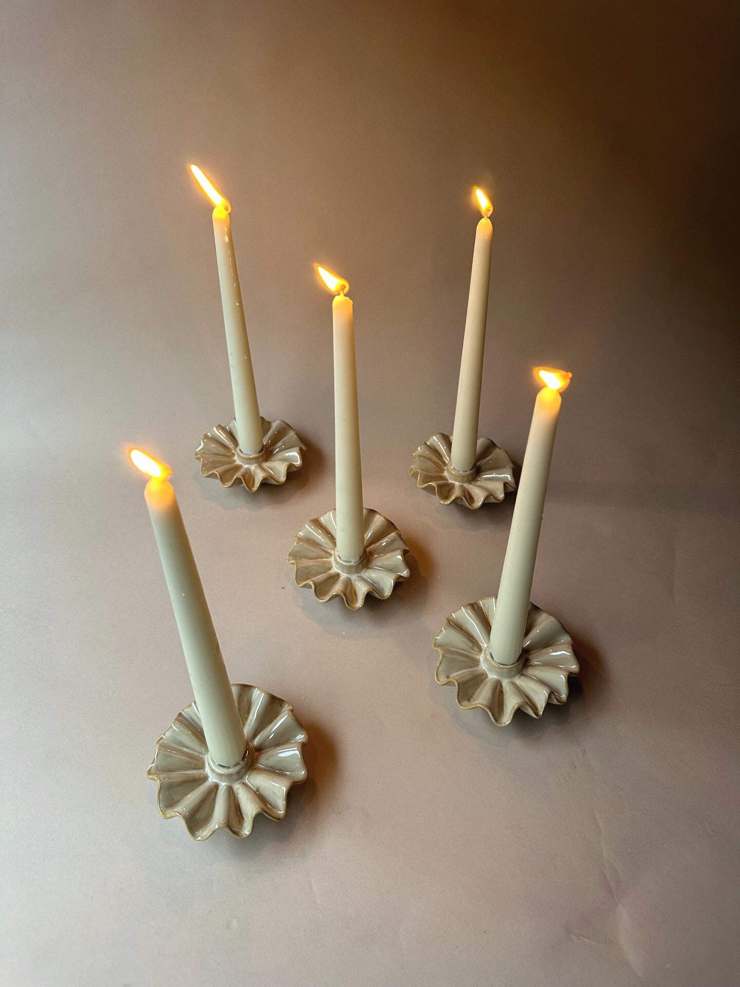 Wavy edged clay candle holders