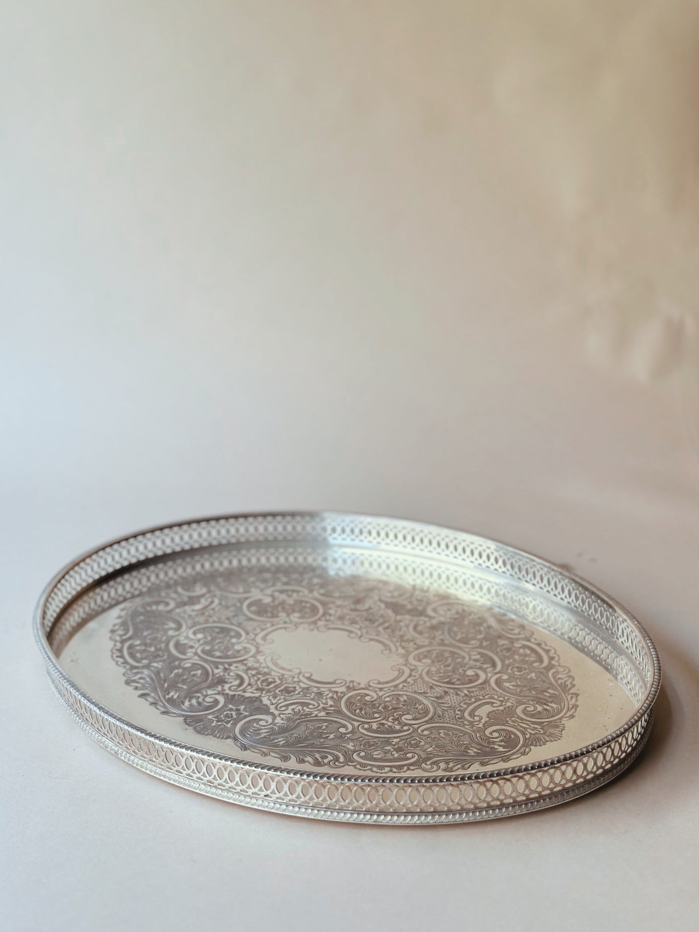 Silver vintage oval drinks tray ~ large