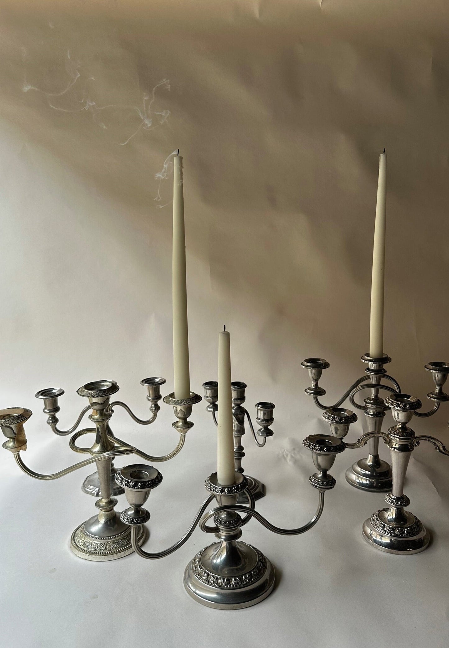 Silver plated triple candlesticks