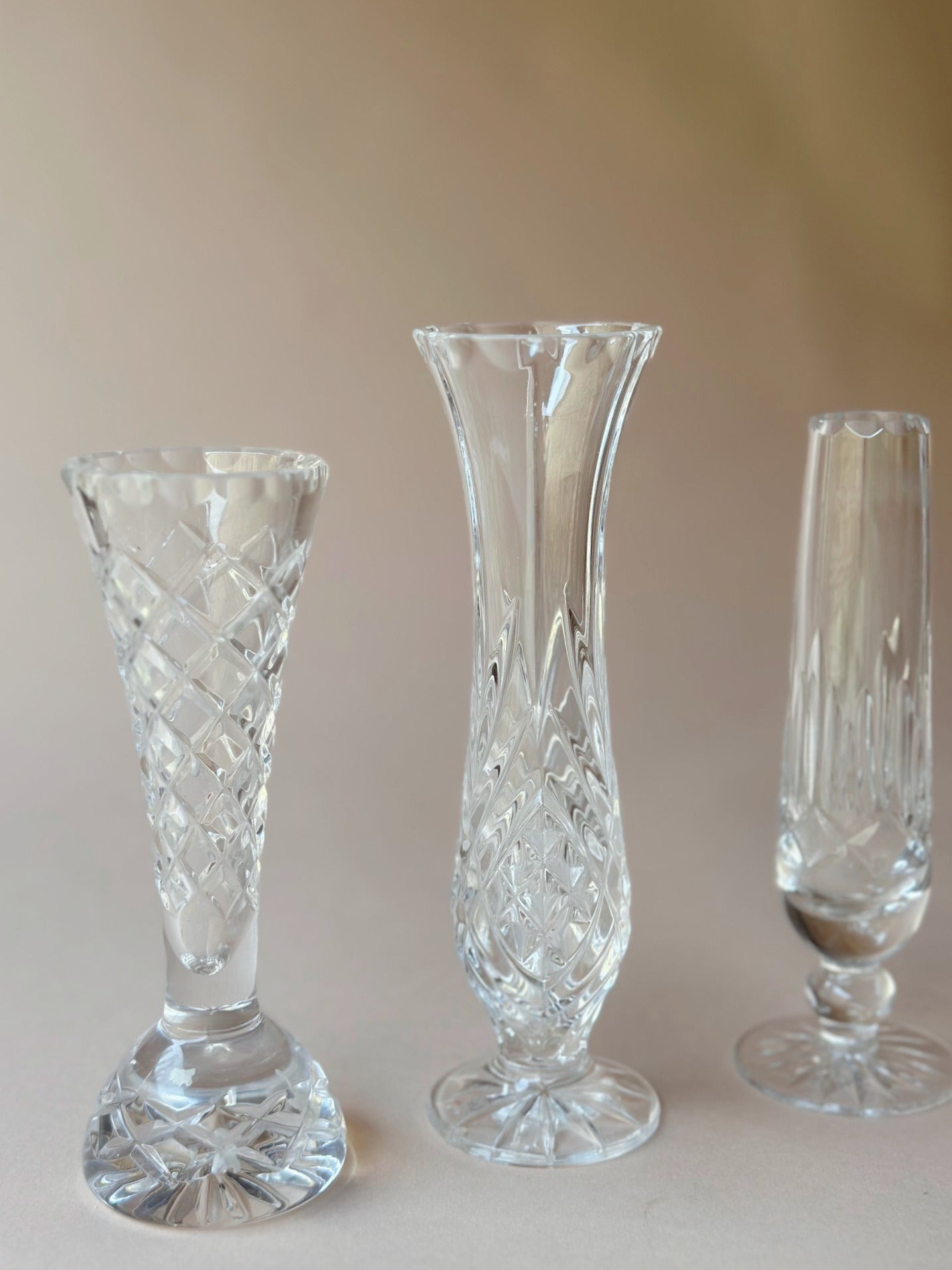 Cut glass bud vases ~ tall