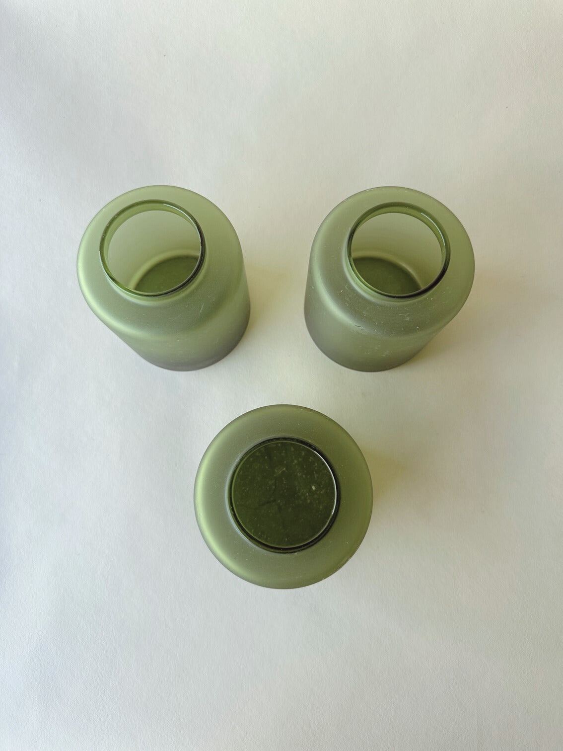 Frosted green cylinder vases