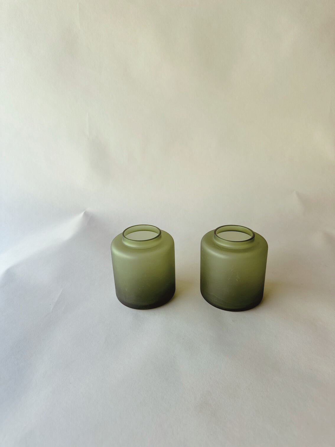 Frosted green cylinder vases