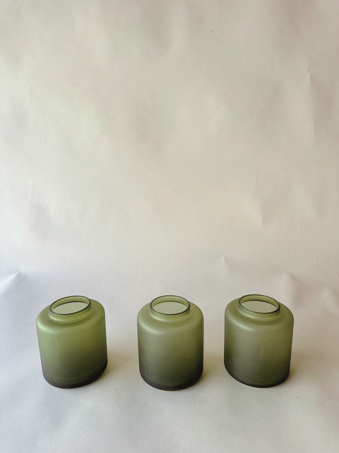 Frosted green cylinder vases