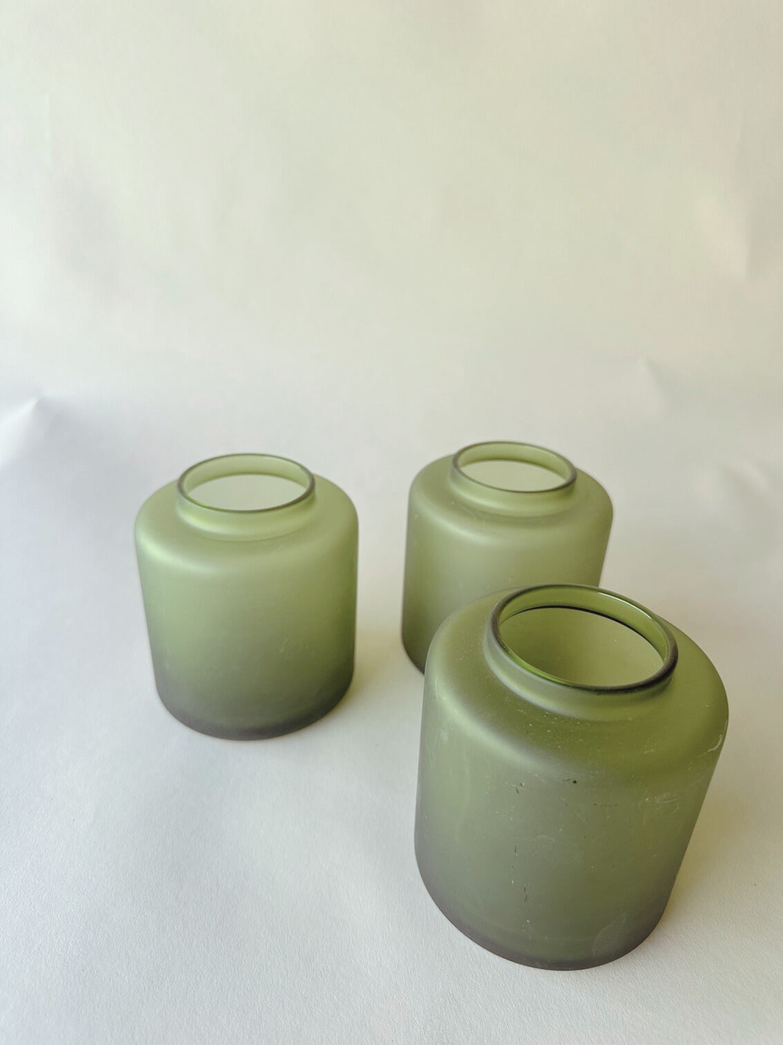 Frosted green cylinder vases