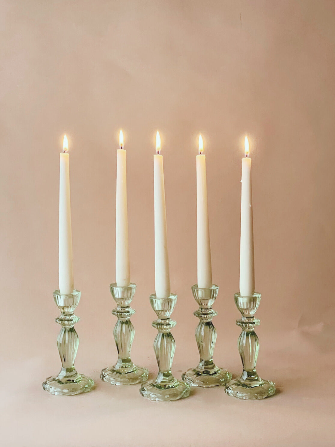 Green boho glass candlesticks