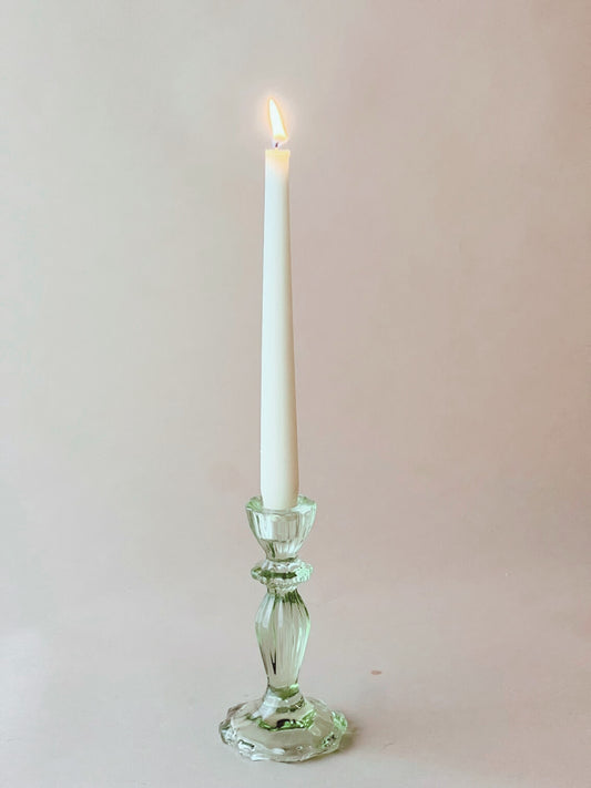 Green boho glass candlesticks