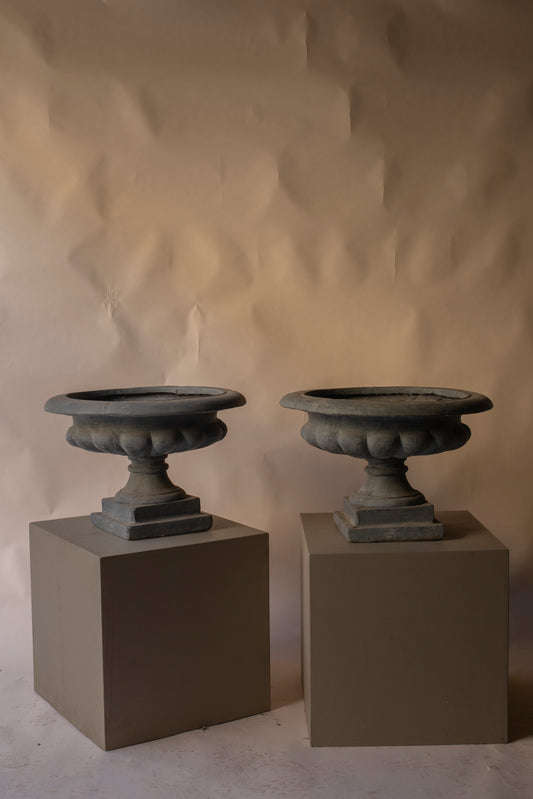 Low grey fiberglass urns