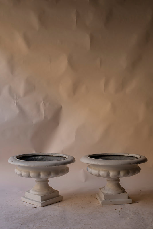Low off white fibreglass urns