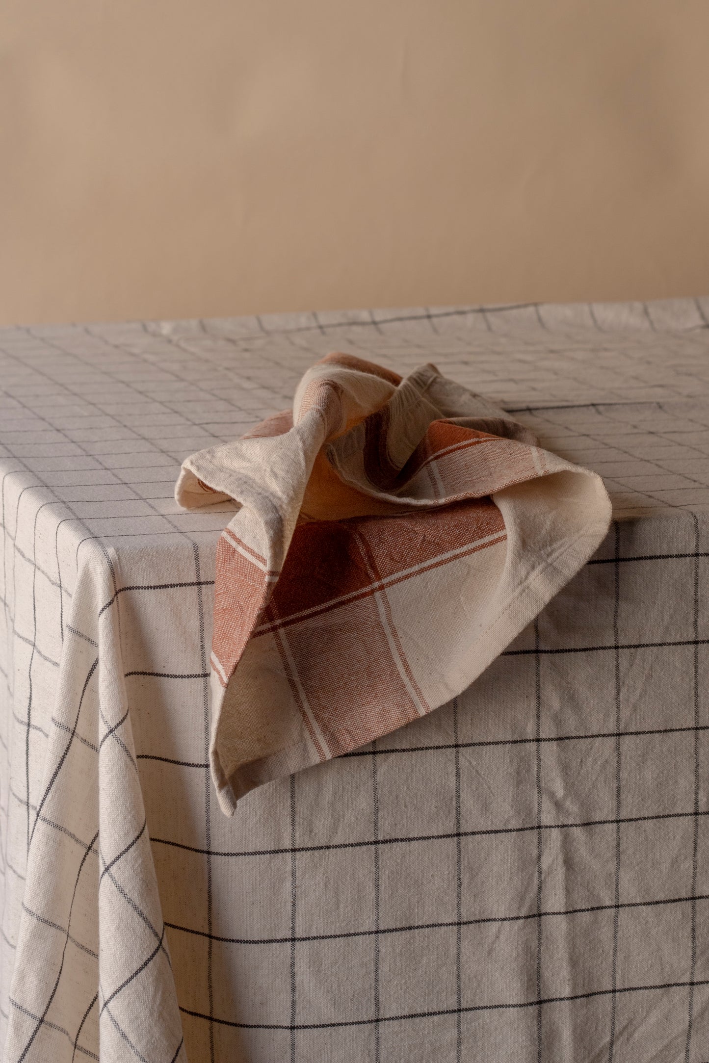oat coloured check cloth