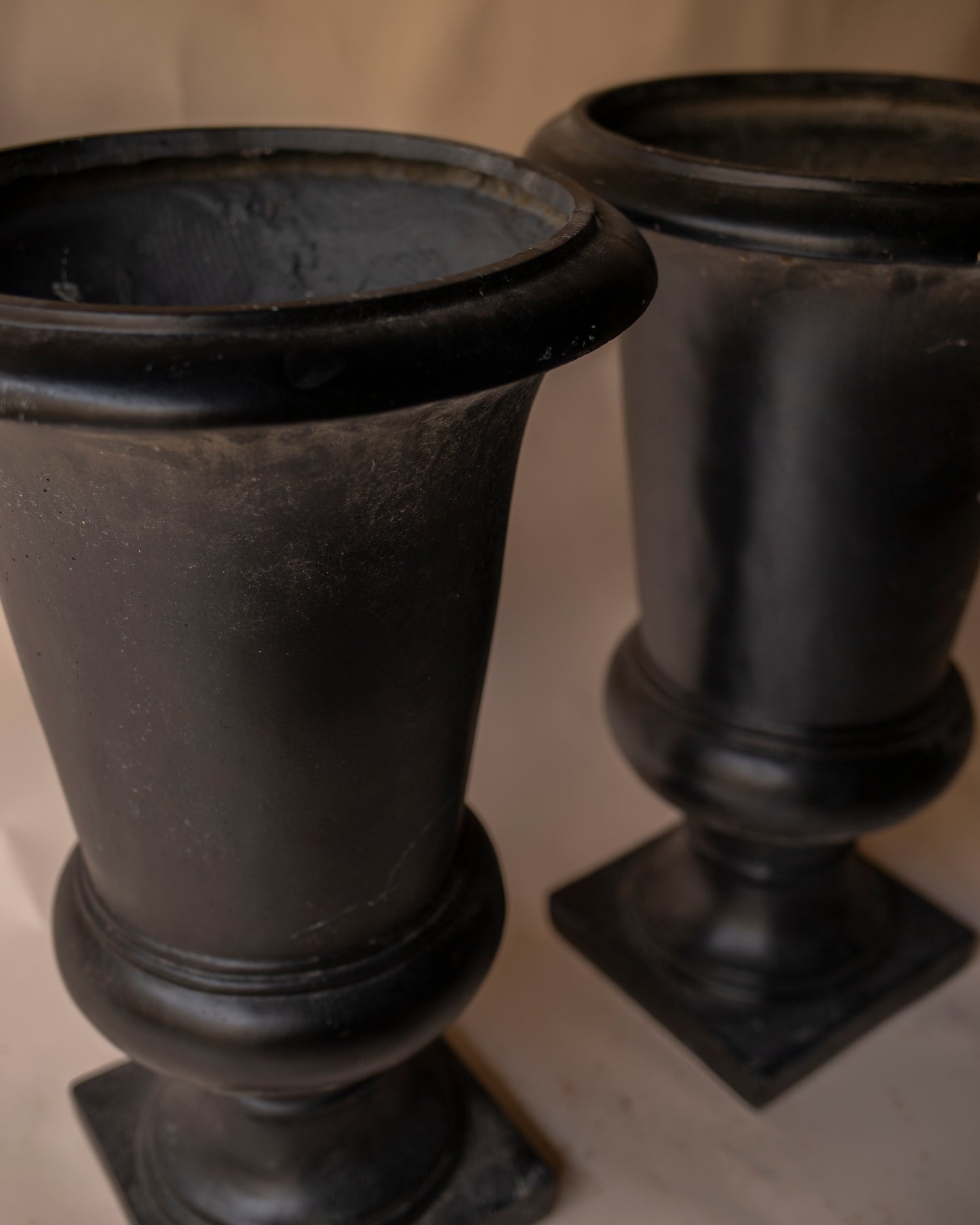 Black fibreglass large urns