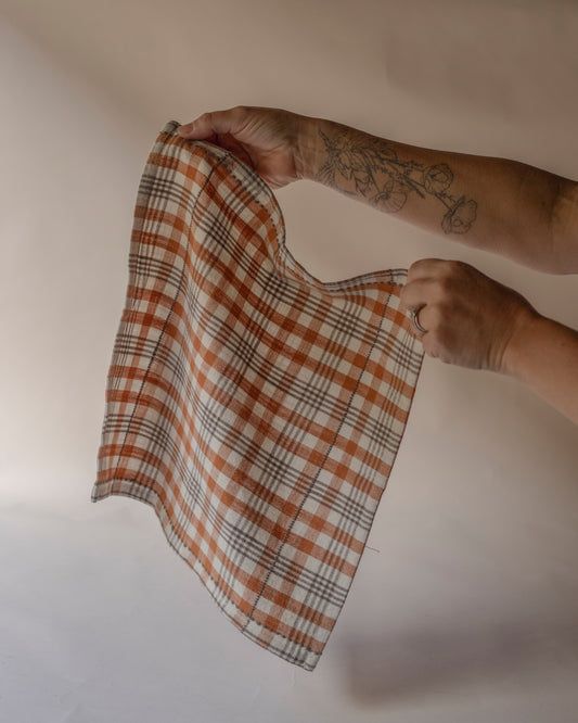 Burnt orange & off white check napkins