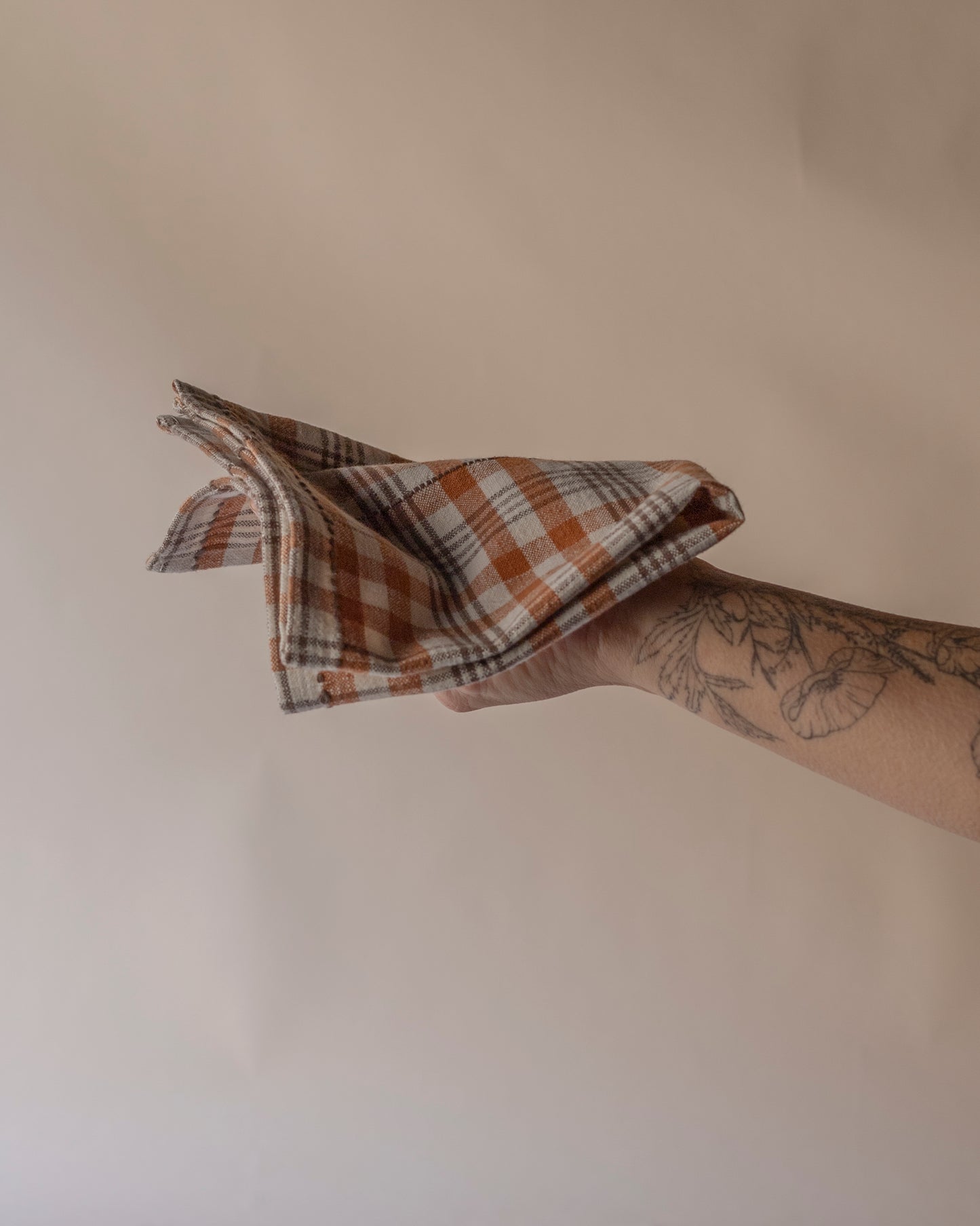 Burnt orange & off white check napkins