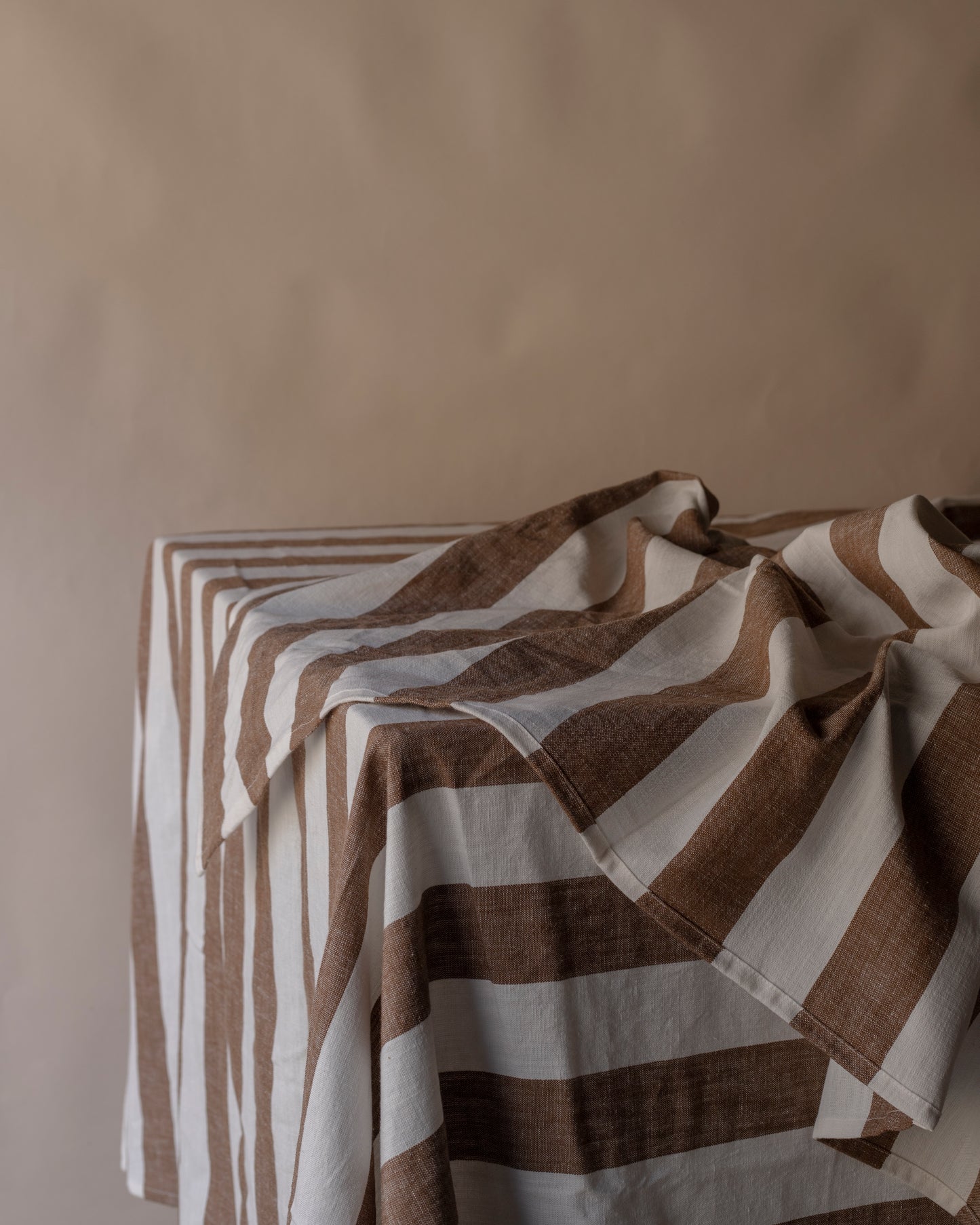 Striped brown and off white  table cloth