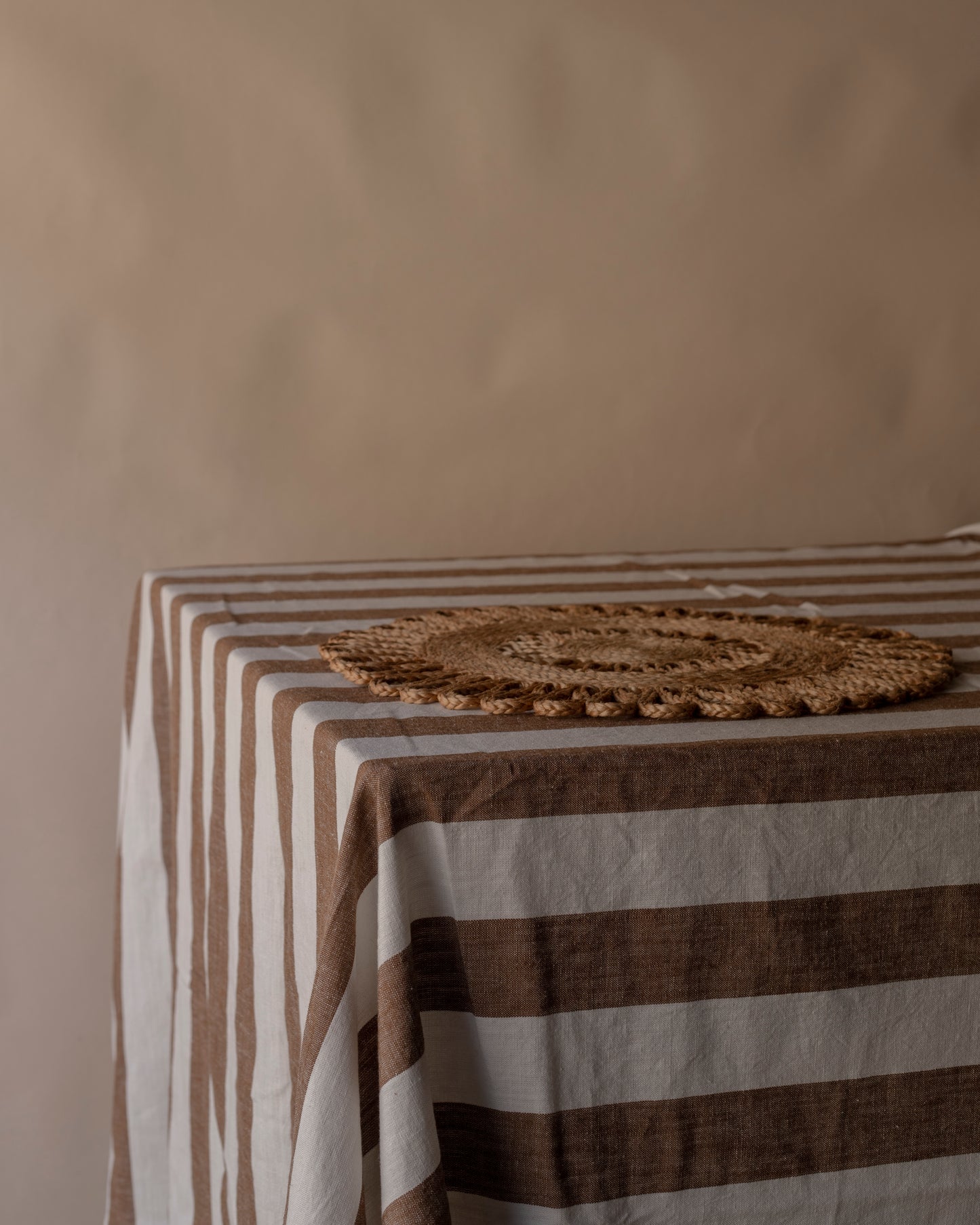 Striped brown and off white  table cloth