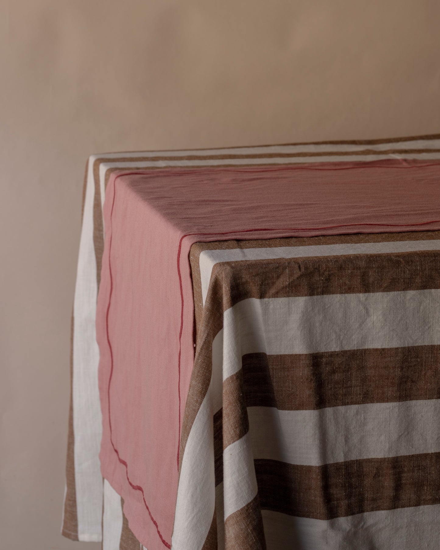Striped brown and off white  table cloth