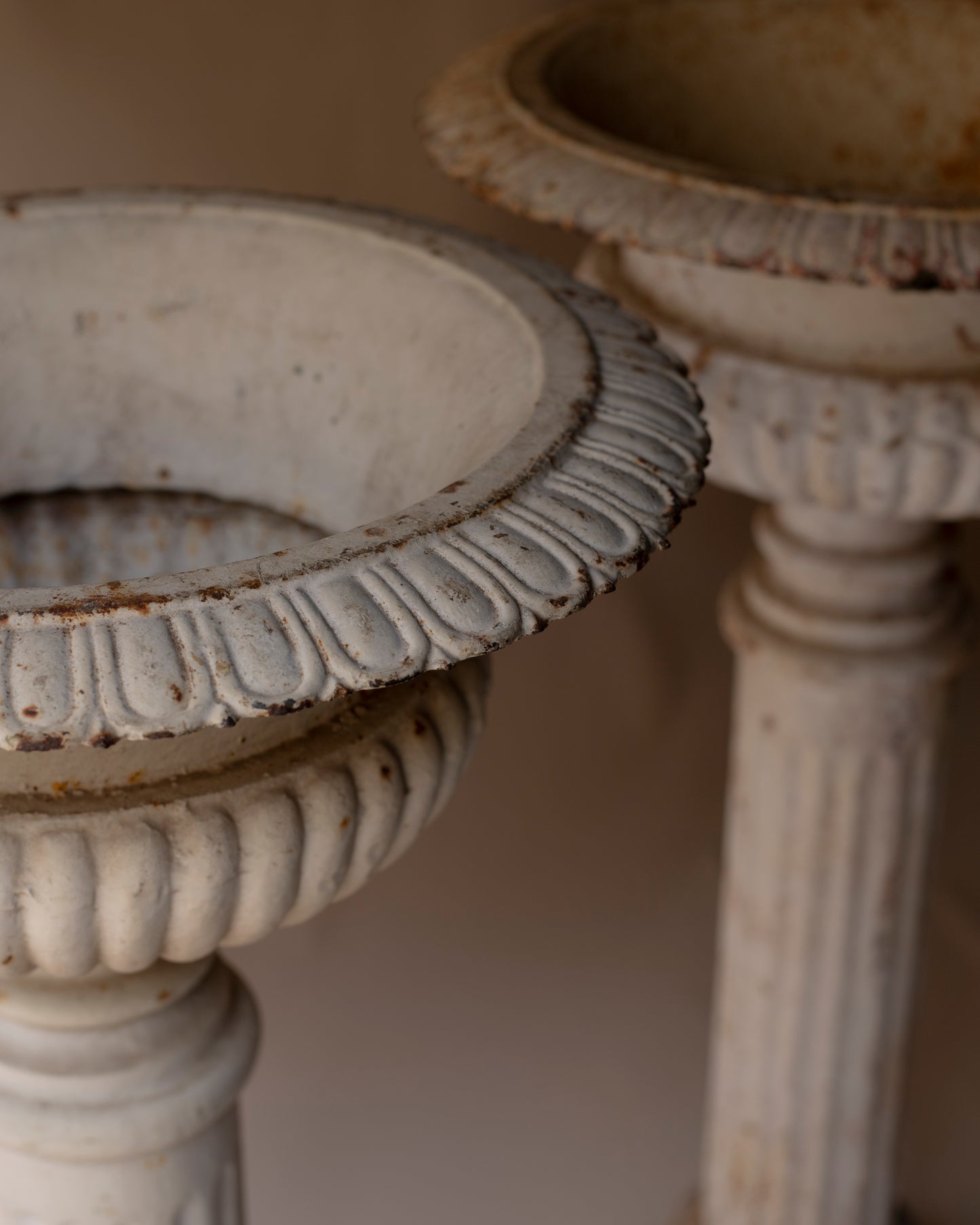 Vintage column cast iron urns