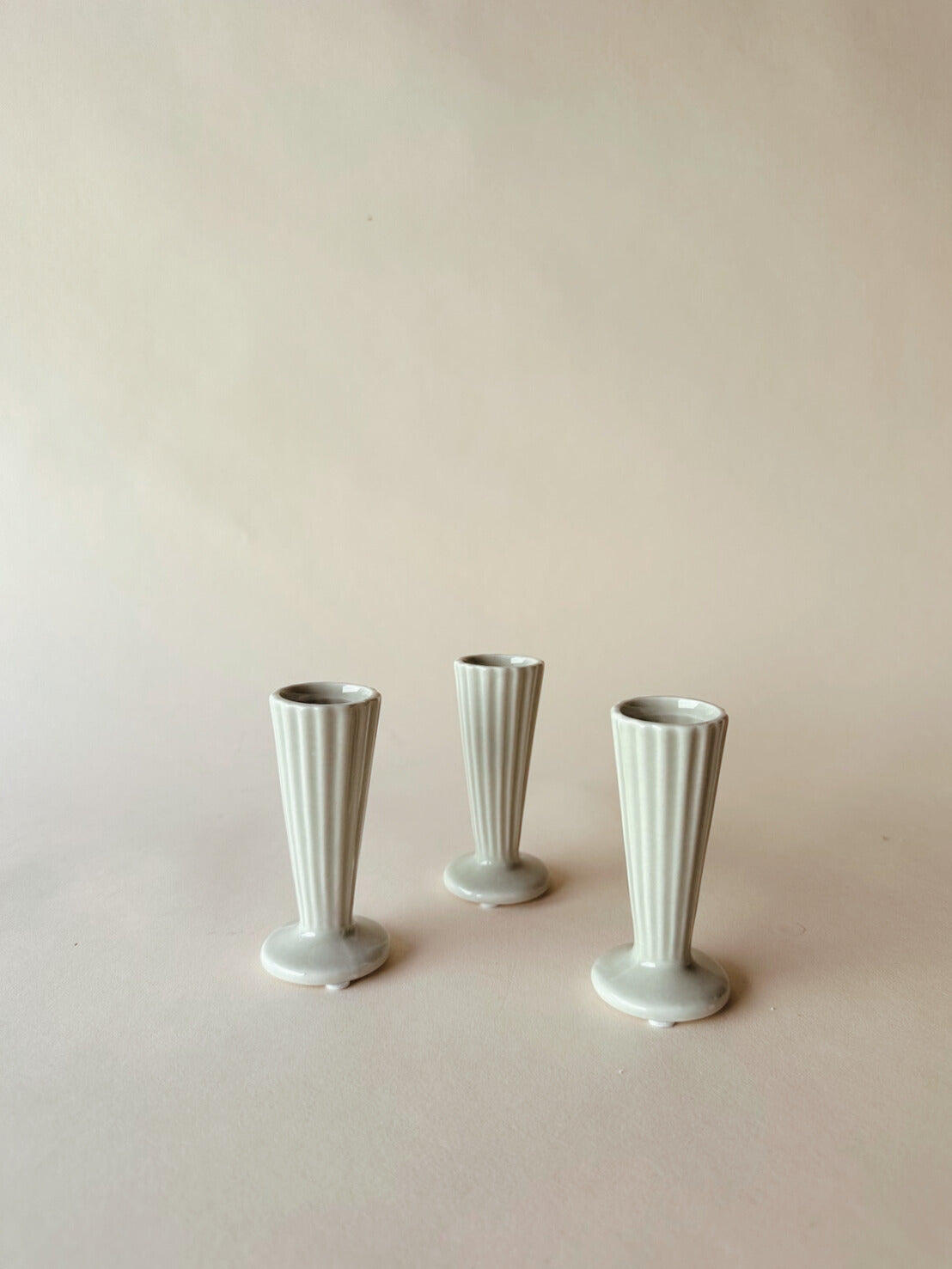 Pale green pottery bud vases ~ mini