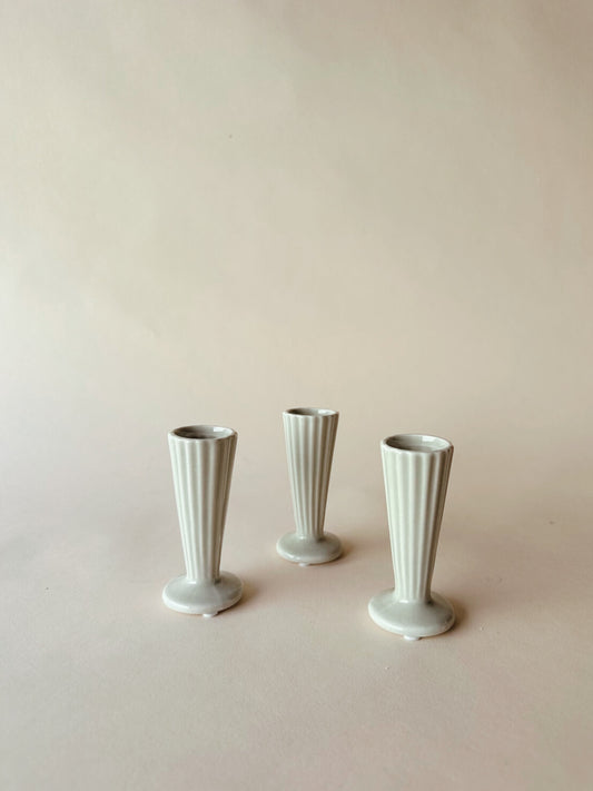 Pale green pottery bud vases ~ mini