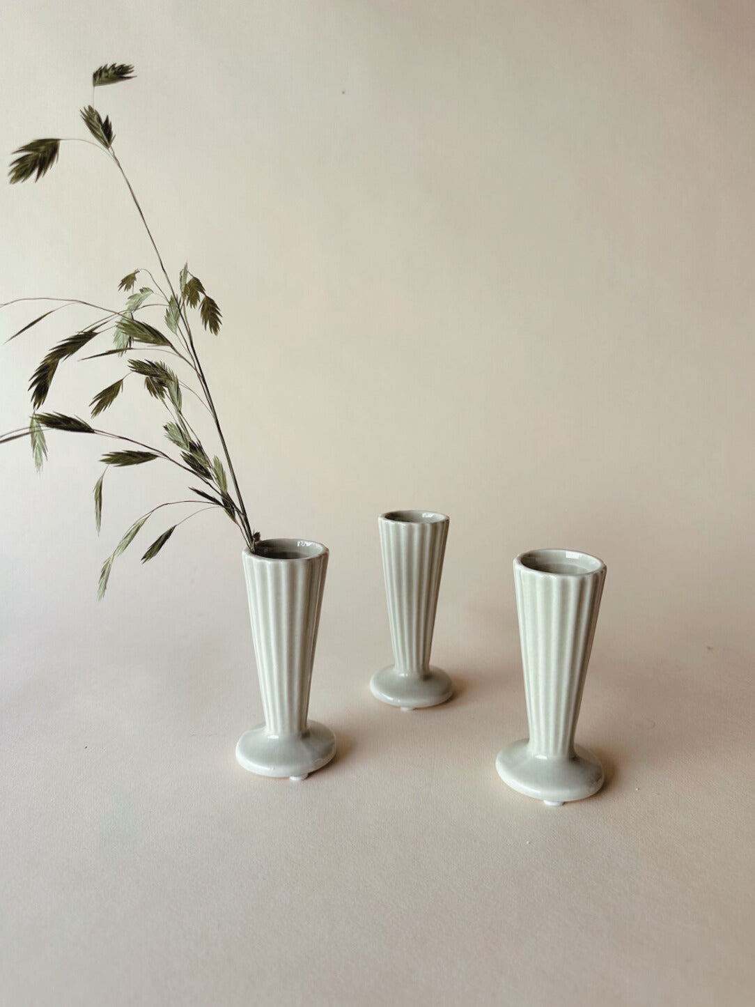 Pale green pottery bud vases ~ mini