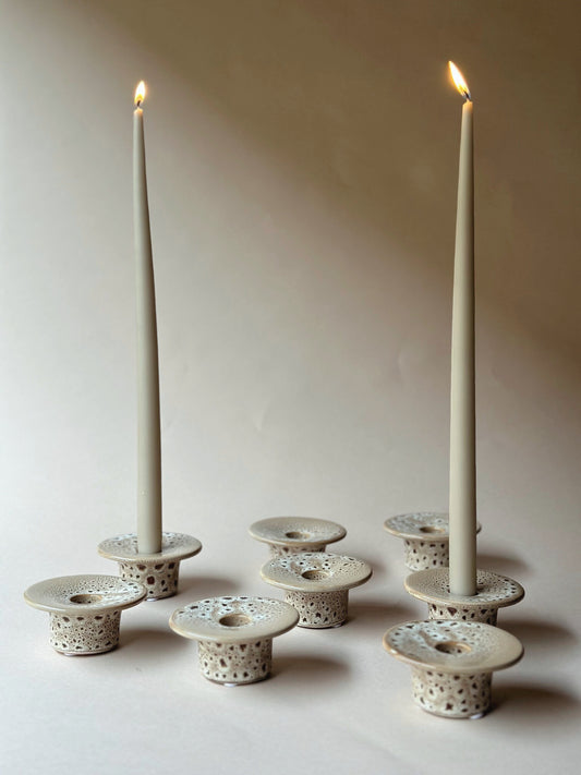 Mottled stoneware candleholder