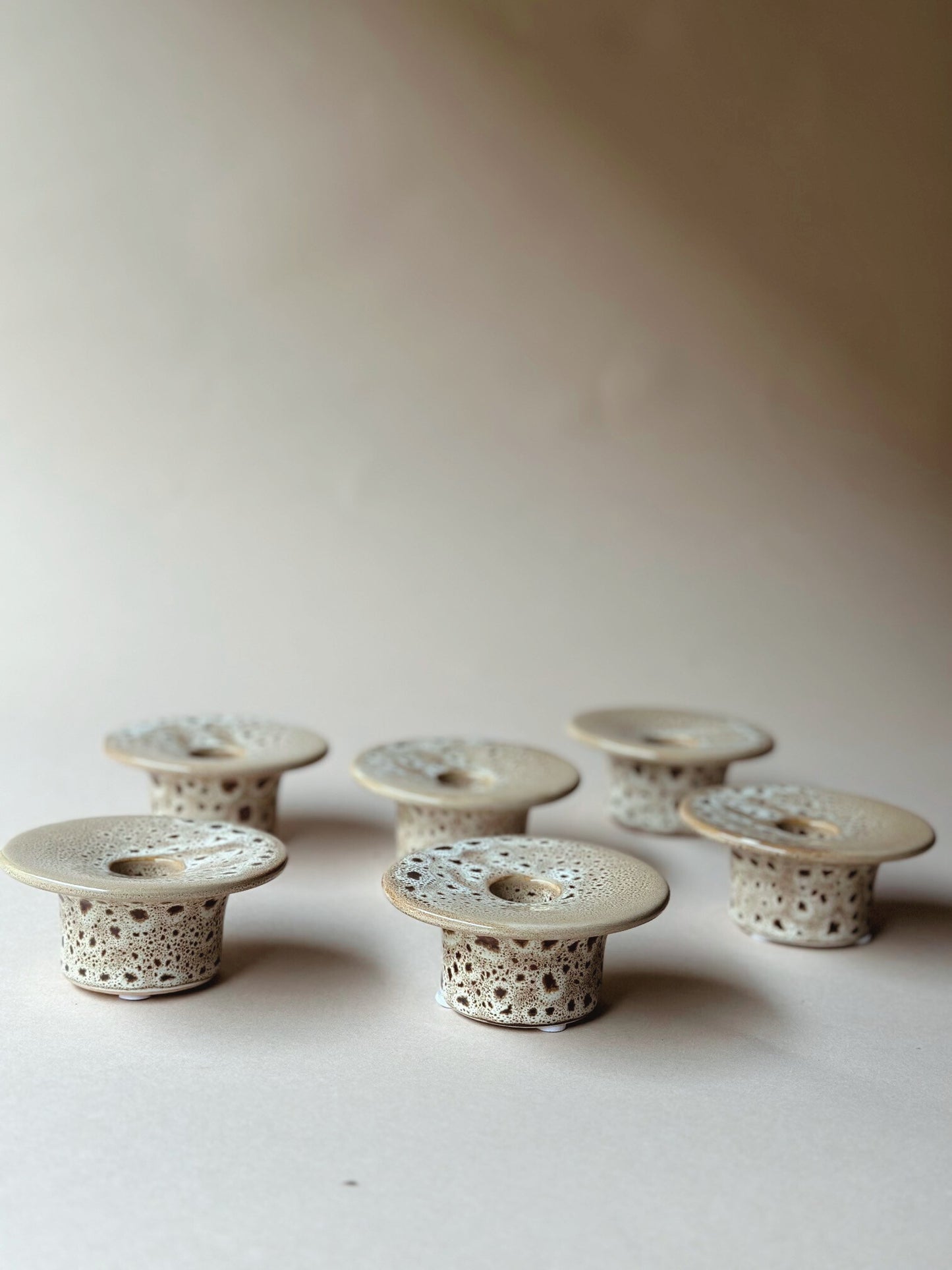 Mottled stoneware candleholder