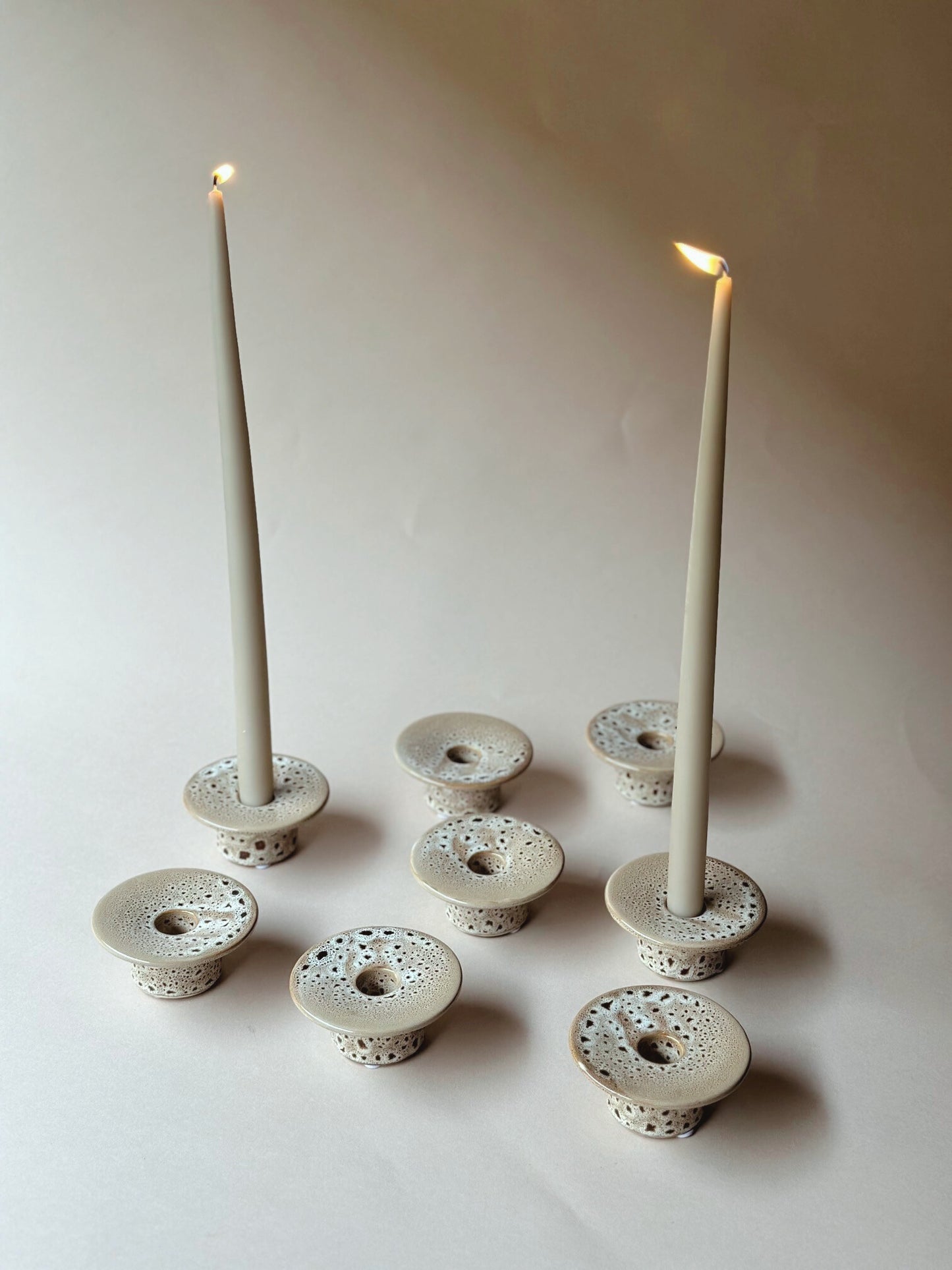 Mottled stoneware candleholder