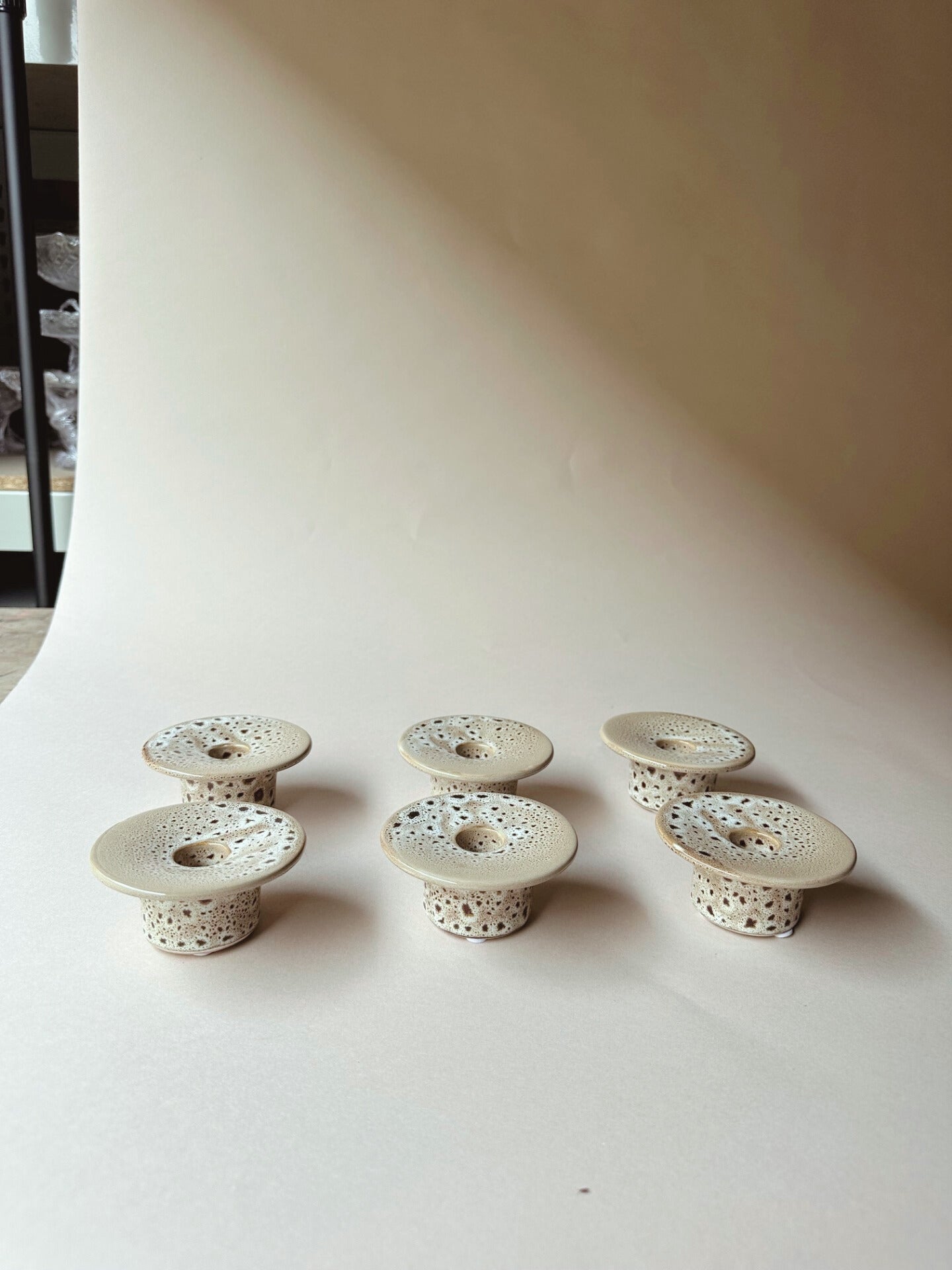 Mottled stoneware candleholder