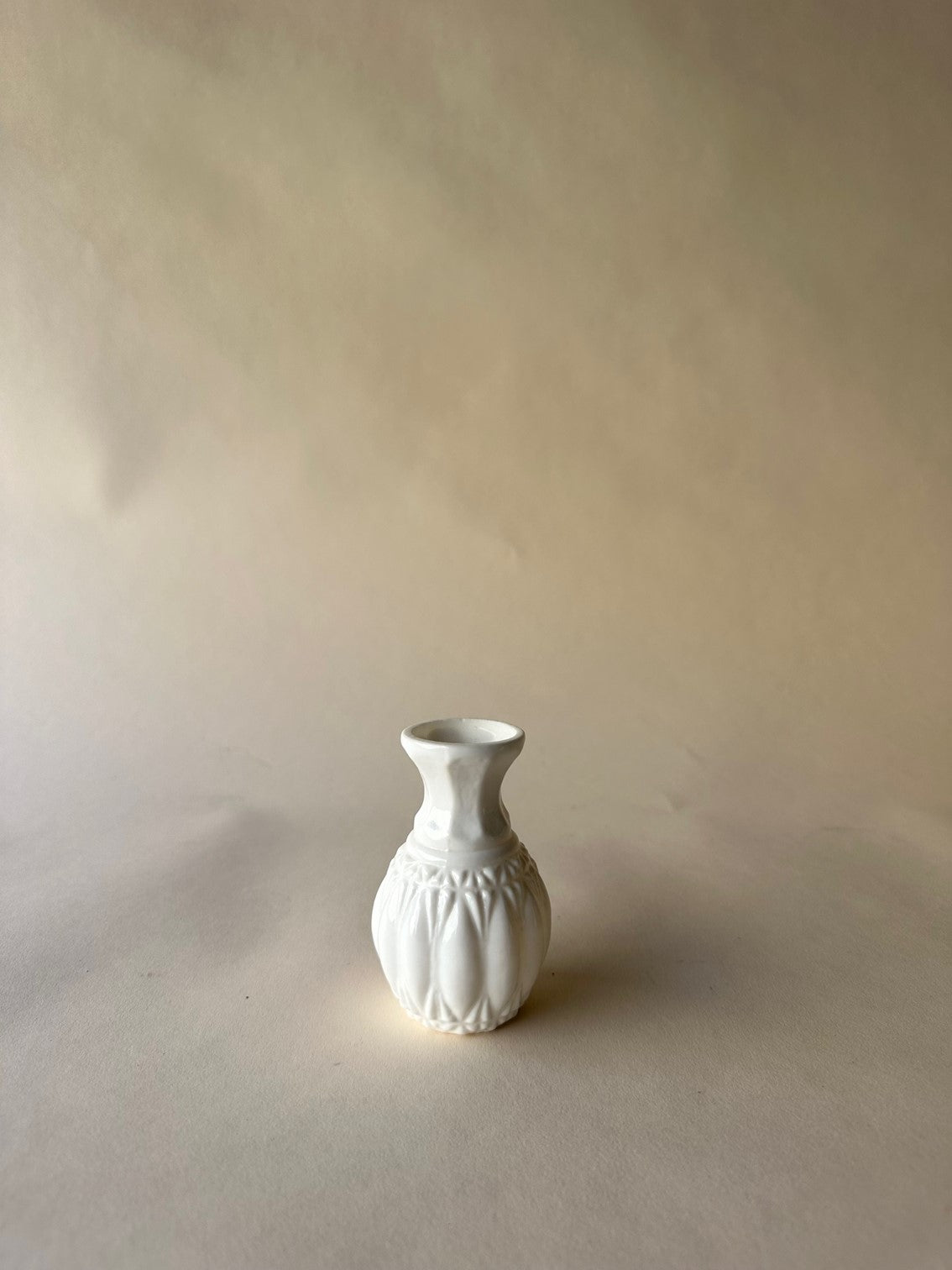 White glass textured bud vases