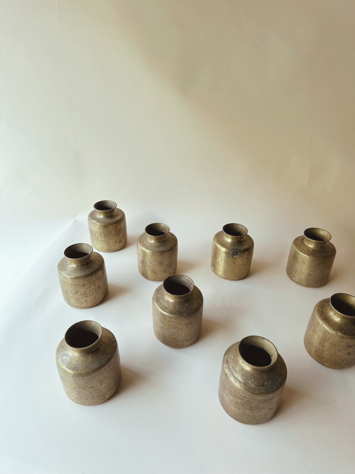 Tarnished brass etched vases ~ small