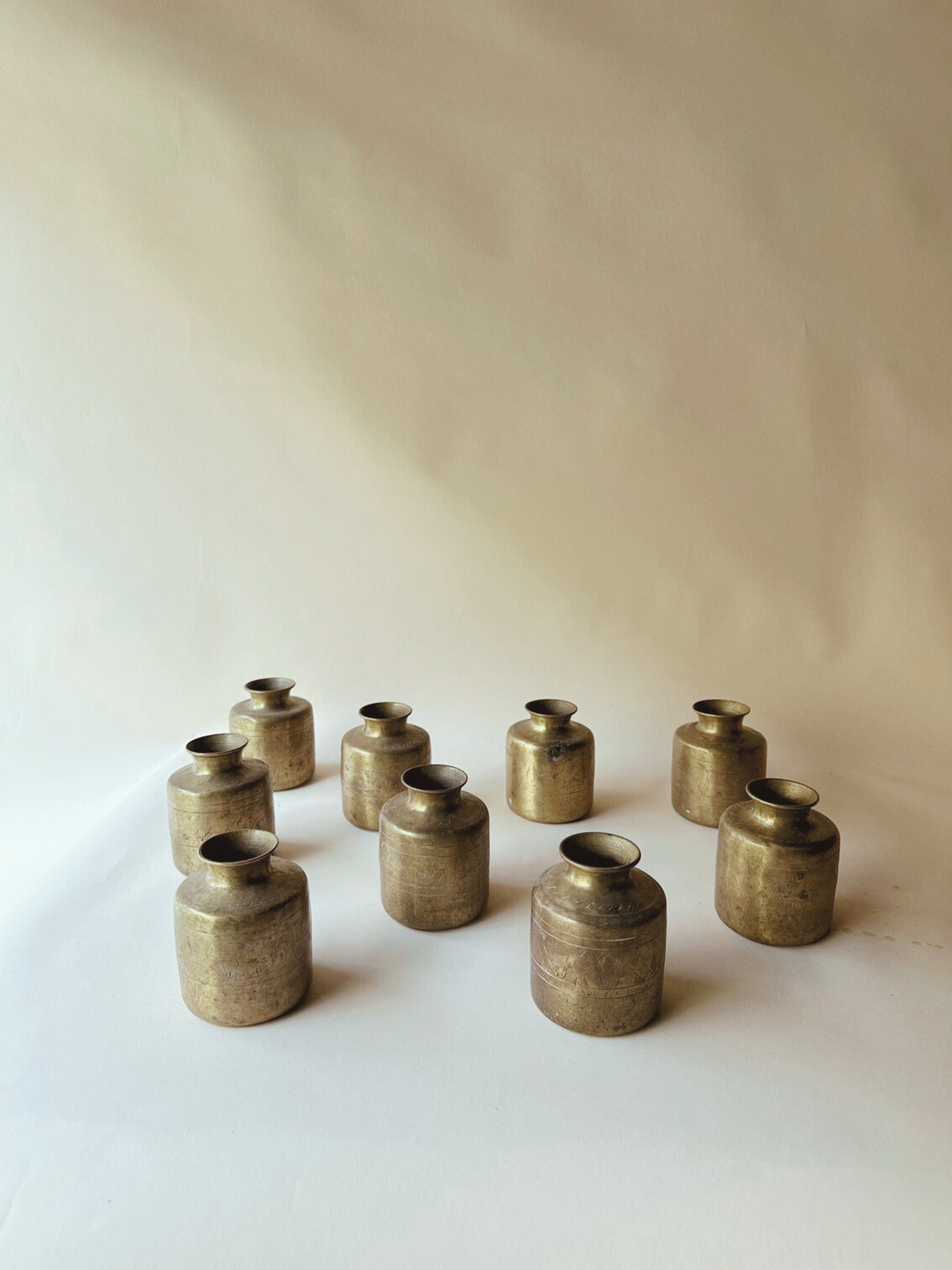 Tarnished brass etched vases ~ small