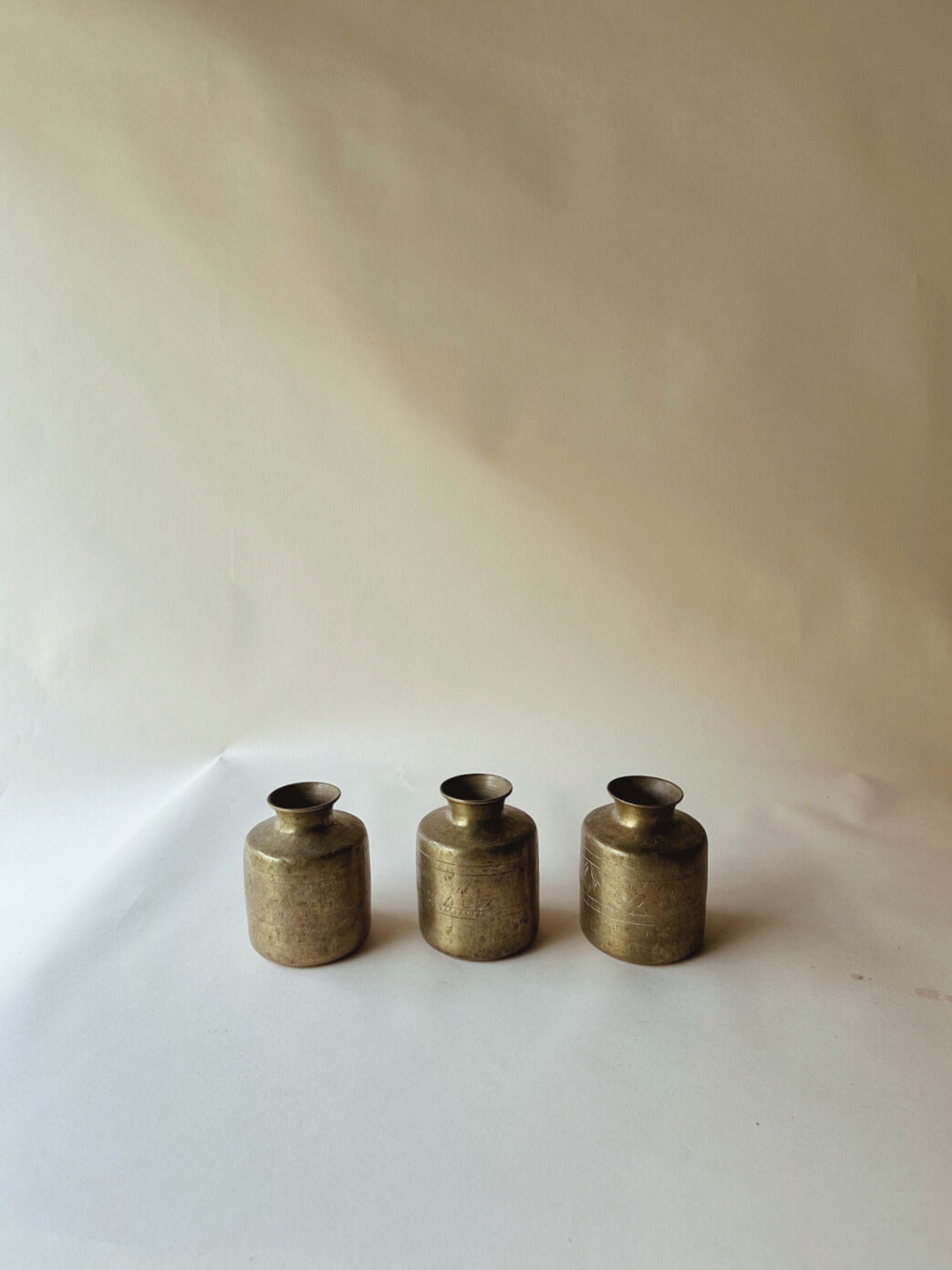 Tarnished brass etched vases ~ small