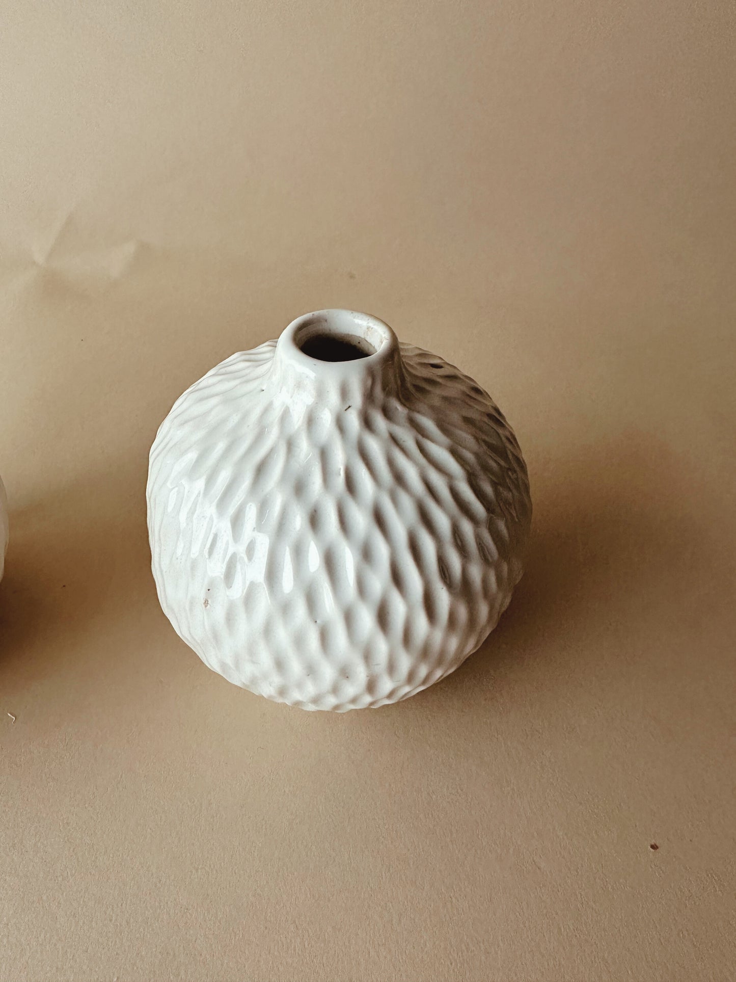 White textured bud vases