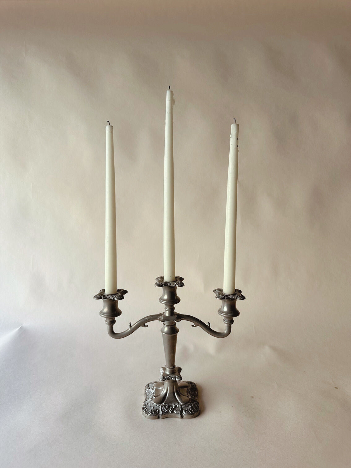 Grapevine Triple silver plated candlestick ~ medium