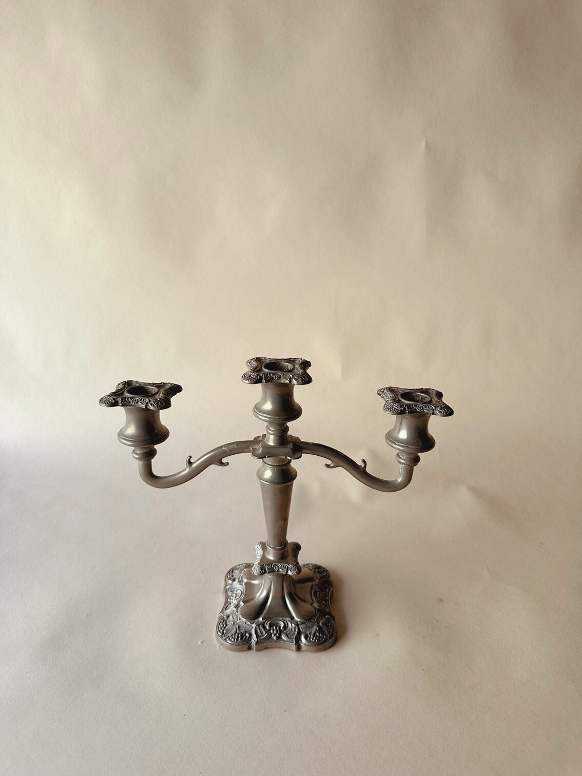 Grapevine Triple silver plated candlestick ~ medium