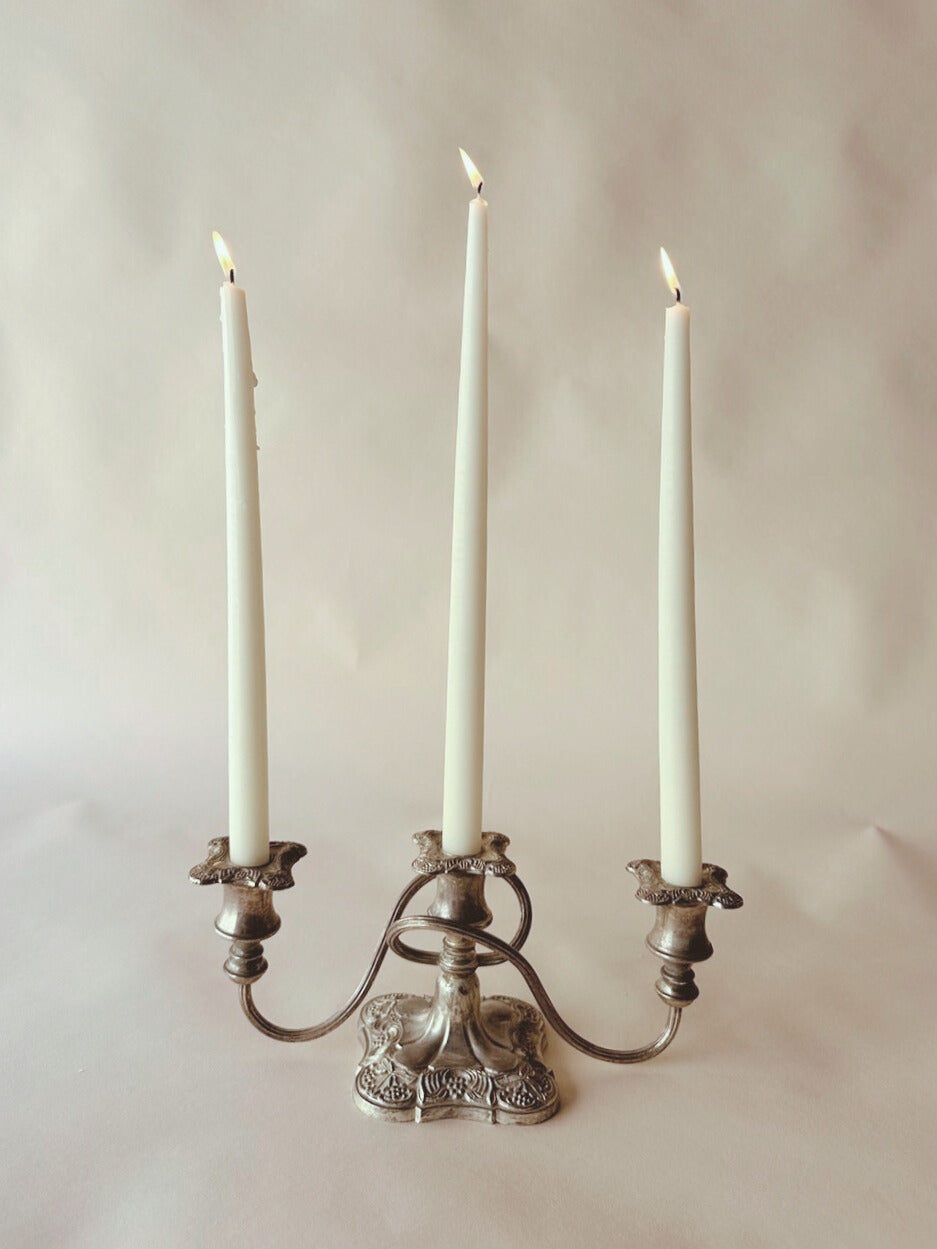 Grapevine Triple silver plated candlestick ~ short